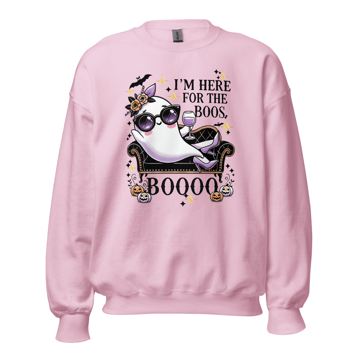 Unisex Halloween Printed Sweatshirt – "I'm Here For The Boos" – Fun Ghost Halloween Sweatshirt - Occasion Nation Studio