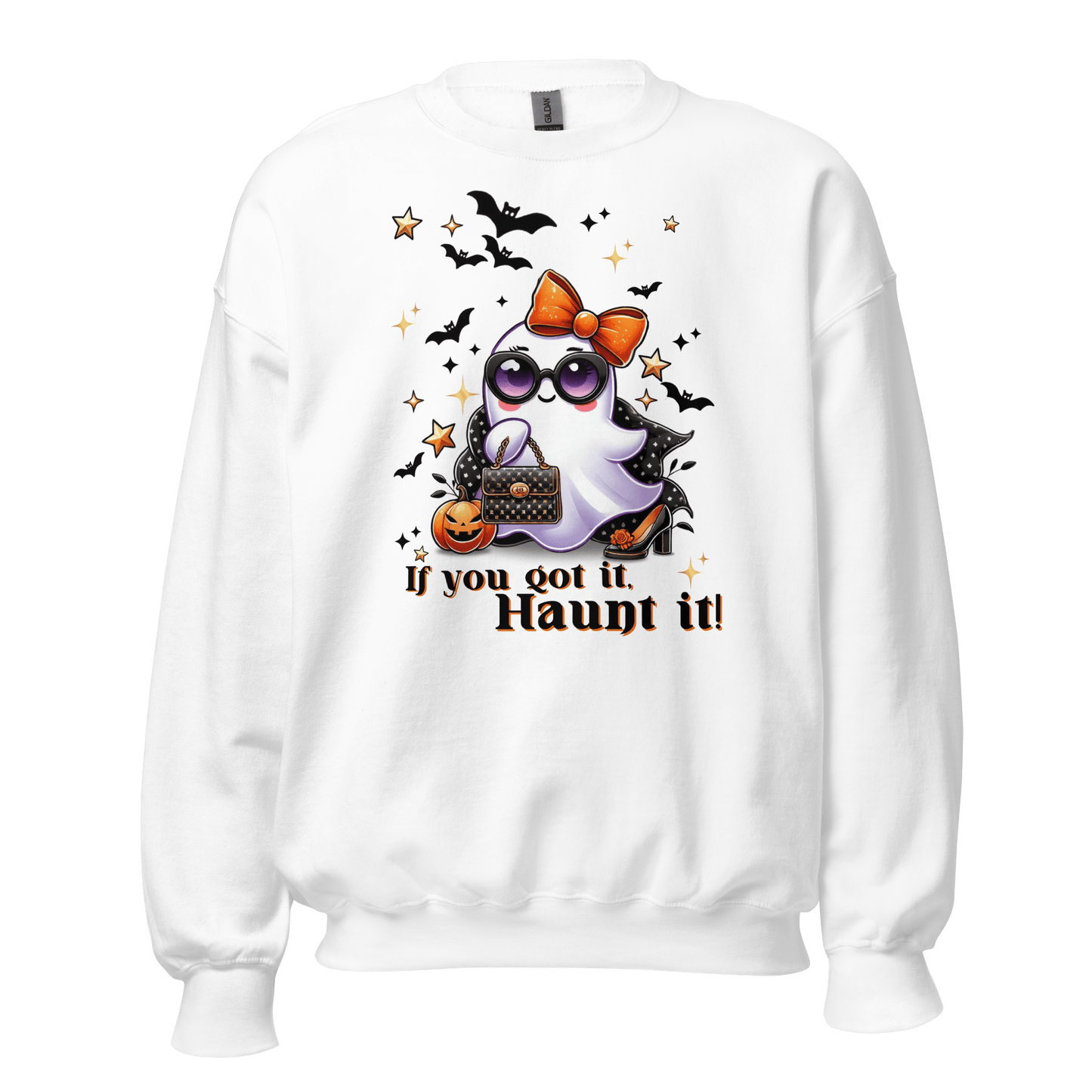 Unisex Halloween Printed Sweatshirt – "If You Got It, Haunt It!" – Fun Ghost Halloween Sweatshirt - Occasion Nation Studio