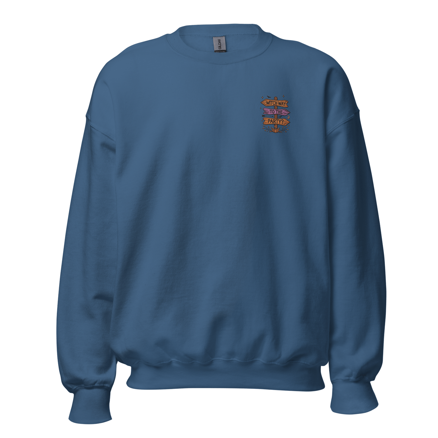 Unisex Halloween Embroidered Sweatshirt – "Witch Way To The Party?" – Witch Broom Halloween Sweatshirt - Occasion Nation Studio
