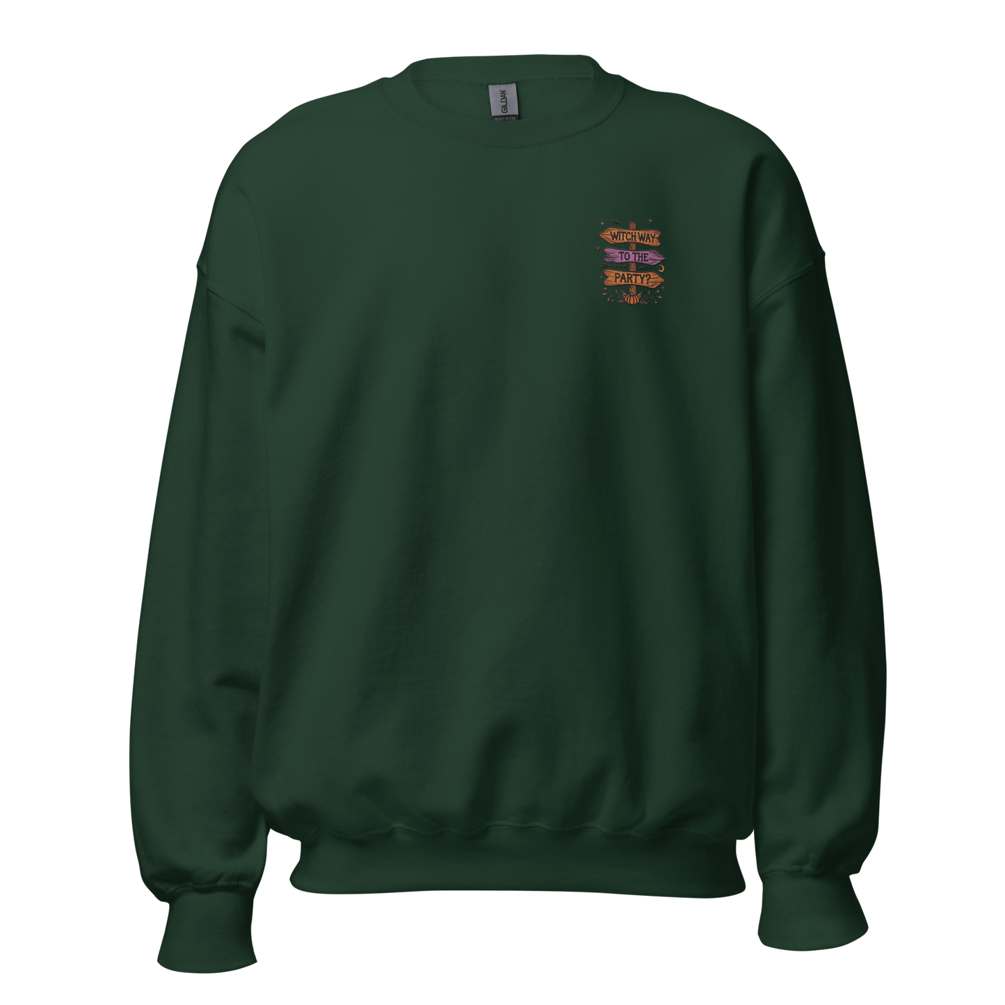 Unisex Halloween Embroidered Sweatshirt – "Witch Way To The Party?" – Witch Broom Halloween Sweatshirt - Occasion Nation Studio