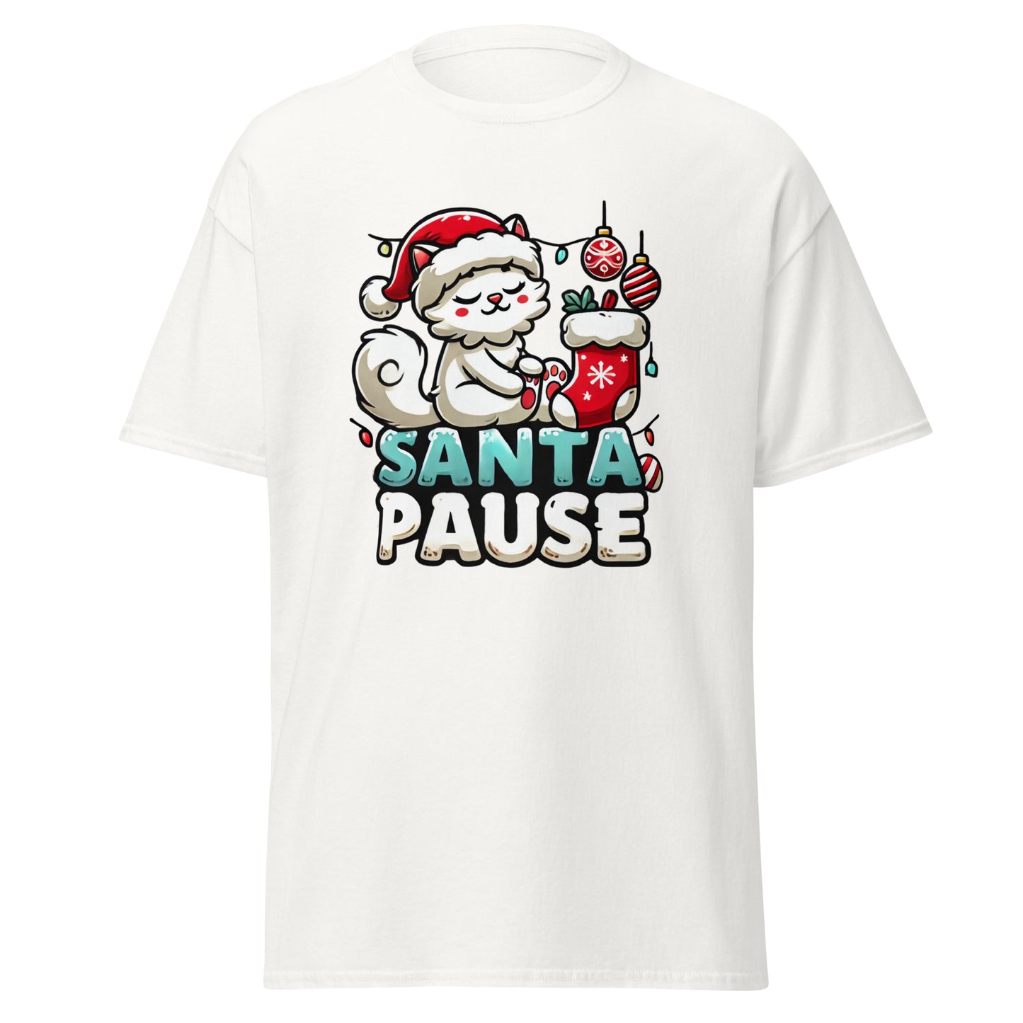 Santa Pause Funny Cat Christmas T-Shirt – Festive Holiday Outfit & Seasonal Clothing - Occasion Nation Studio