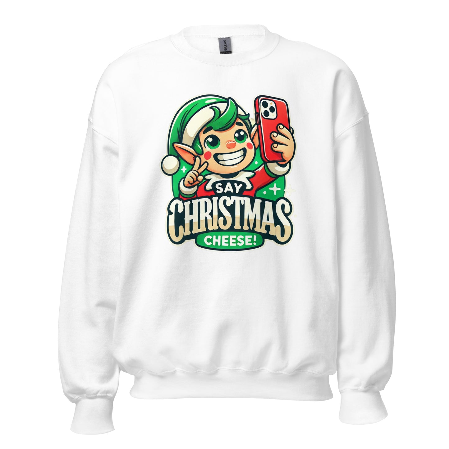 Say Christmas Cheese Funny Elf Christmas Sweatshirt – Cozy Holiday Outfit & Seasonal Clothing - Occasion Nation Studio