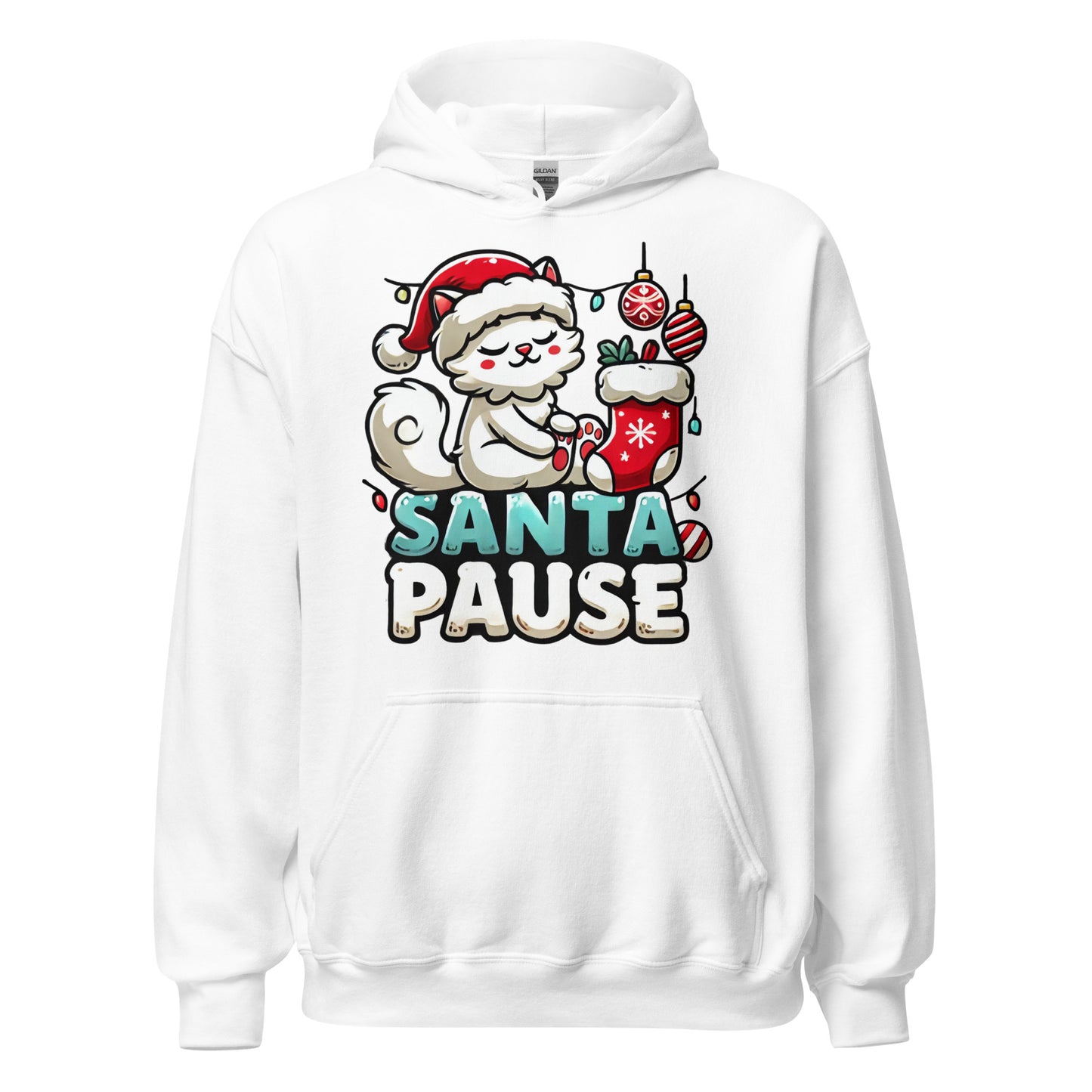 Santa Pause Funny Cat Christmas Hoodie – Cozy Holiday Outfit & Seasonal Clothing - Occasion Nation Studio