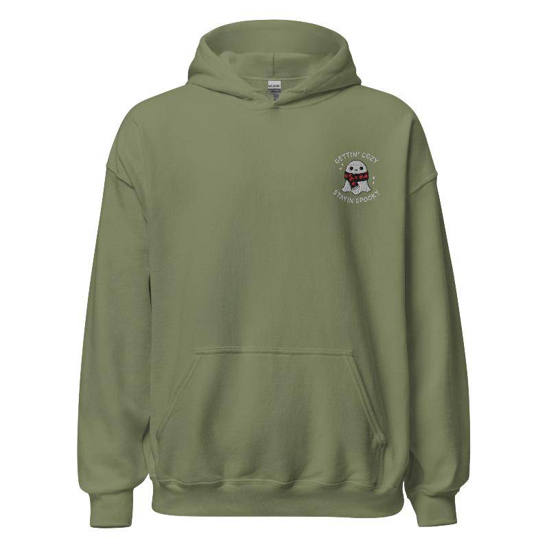 Unisex Fall Embroidered Hoodie – "Gettin' Cozy, Stayin' Spooky" – Ghost Hoodie - Occasion Nation Studio