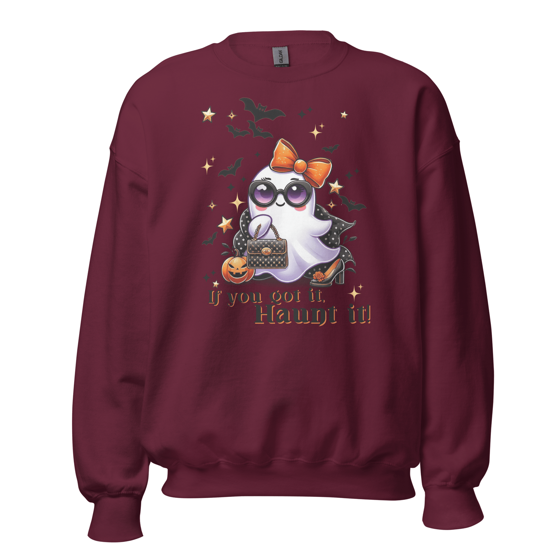 Unisex Halloween Printed Sweatshirt – "If You Got It, Haunt It!" – Fun Ghost Halloween Sweatshirt - Occasion Nation Studio