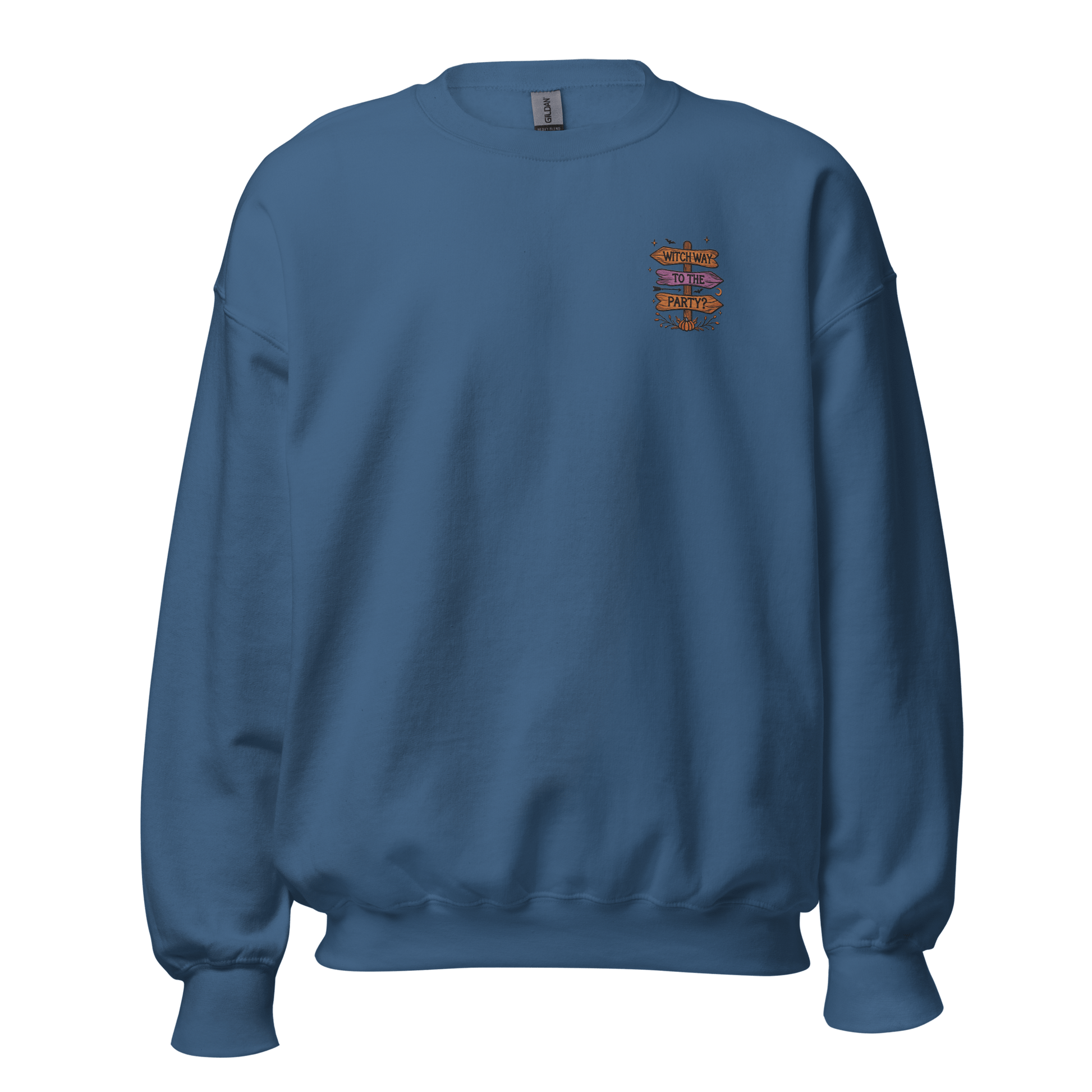 Unisex Halloween Embroidered Sweatshirt – "Witch Way To The Party?" – Witch Broom Halloween Sweatshirt - Occasion Nation Studio