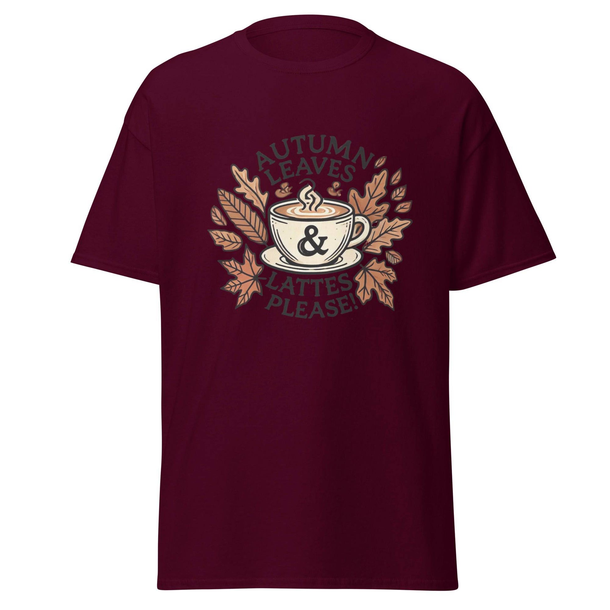 Unisex Fall Printed T-Shirt – "Autumn Leaves, Lattes Please!" – Cozy Fall Graphic Tee for Autumn Lovers - Occasion Nation Studio