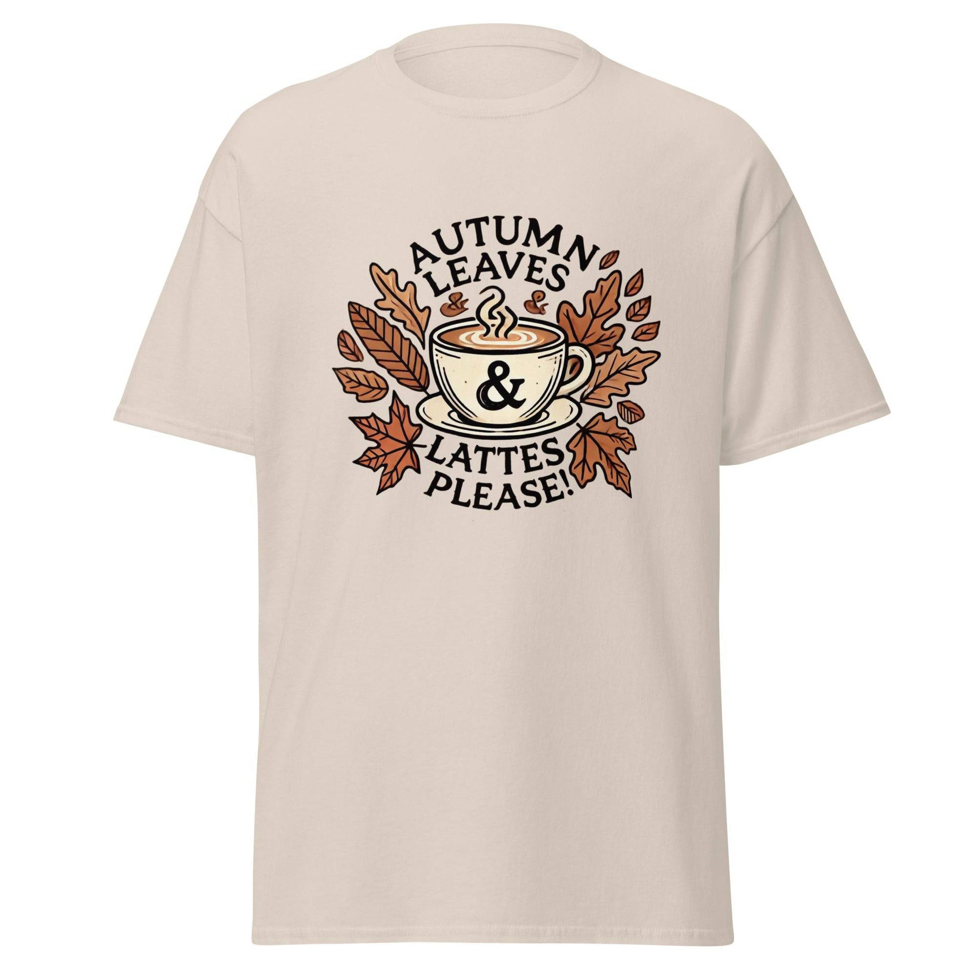 Unisex Fall Printed T-Shirt – "Autumn Leaves, Lattes Please!" – Cozy Fall Graphic Tee for Autumn Lovers - Occasion Nation Studio