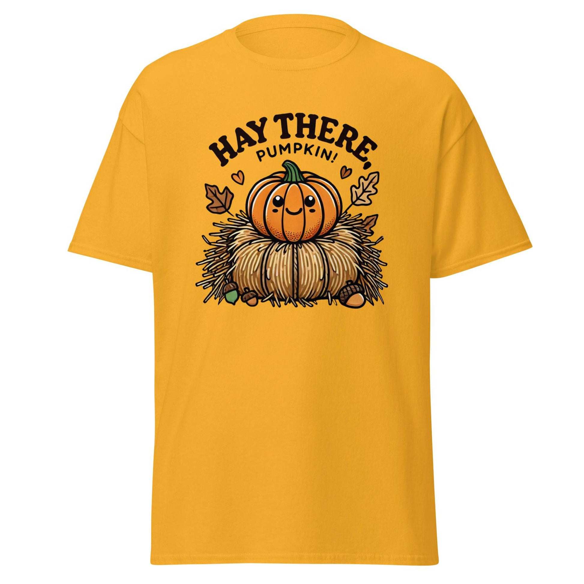 Unisex Fall Printed T-Shirt –"Hay There, Pumpkin!" – Fun Fall Tee for Pumpkin Lovers - Occasion Nation Studio