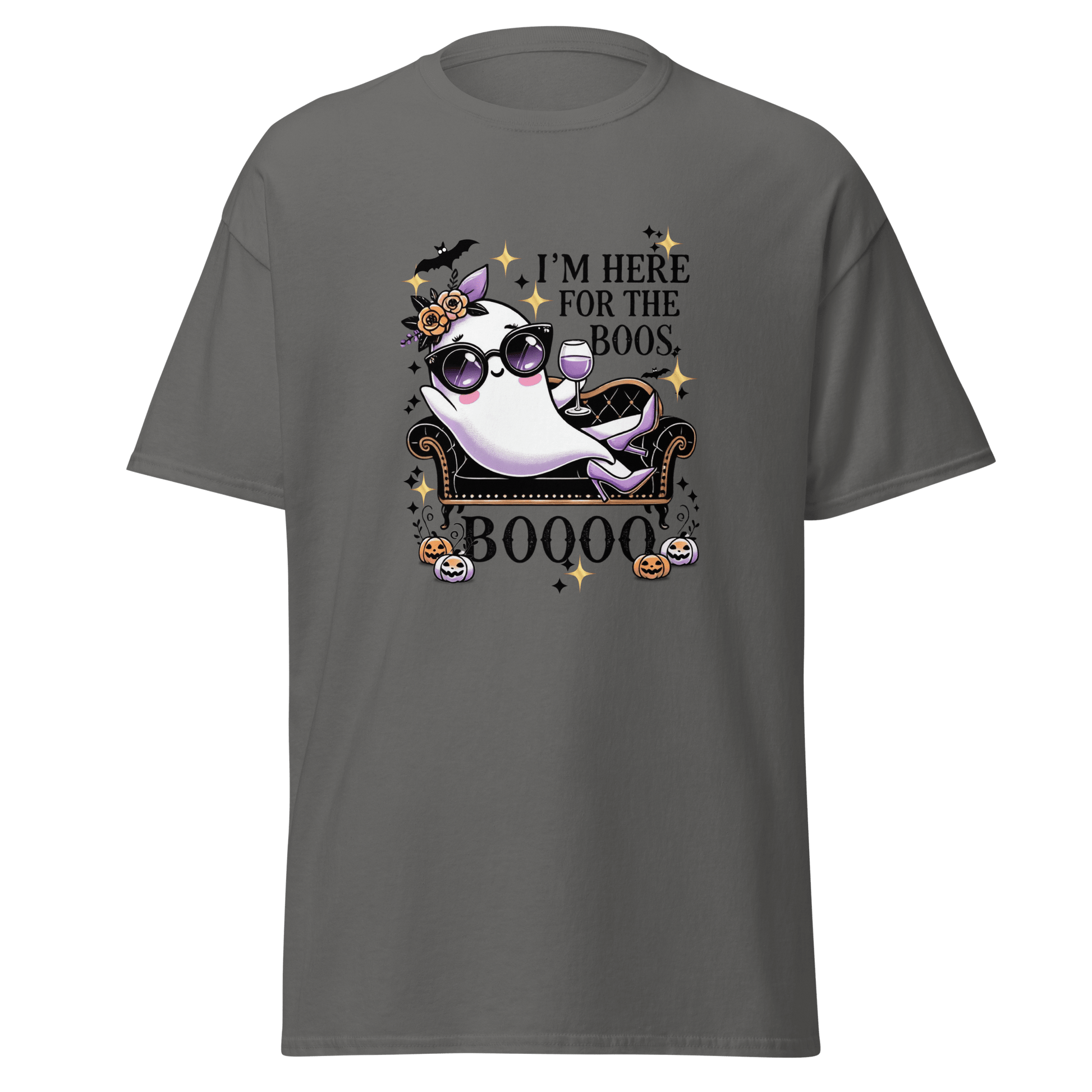 Unisex Halloween Printed T-Shirt – "I'm Here For The Boos" – Fun Ghost Halloween T-Shirt - Occasion Nation Studio