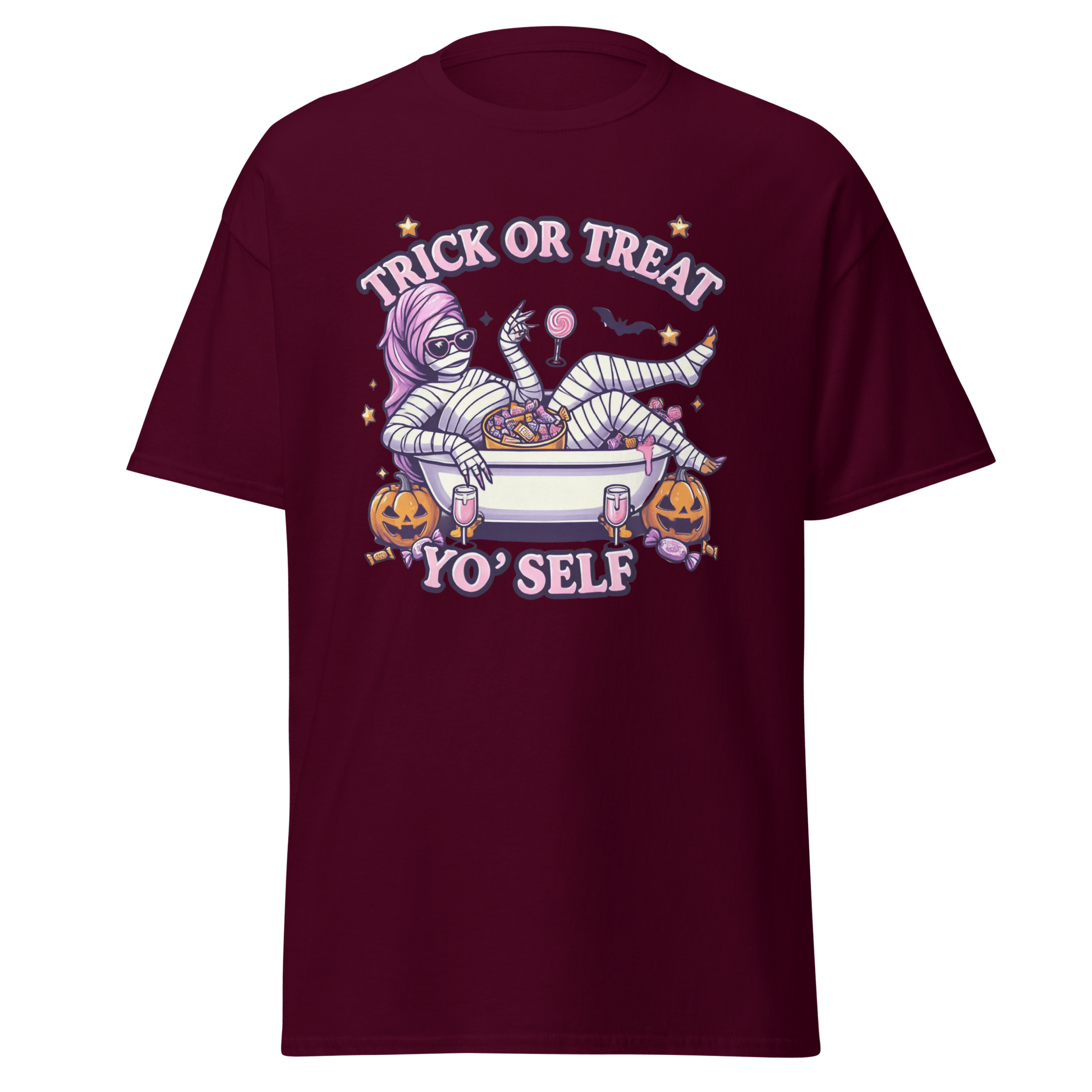 Unisex Halloween Printed T-Shirt – "Trick or Treat Yo'Self" – Fun Halloween T-Shirt - Occasion Nation Studio