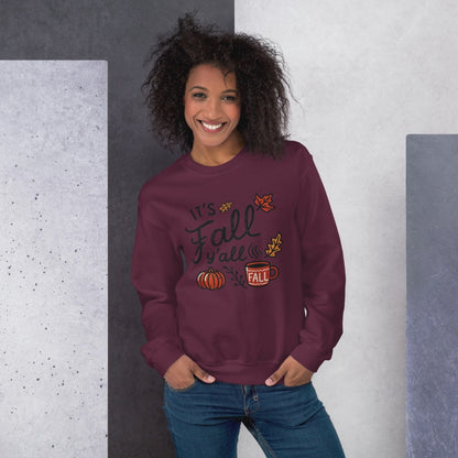 Unisex Fall Printed Sweatshirt – "It’s Fall Y’all" – Cozy Unisex Fall Sweatshirt for Autumn Lovers