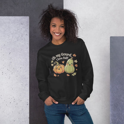 Unisex Fall Printed Sweatshirt – "Oh My Gourd, I Love Fall" – Cozy Unisex Fall Sweatshirt for Autumn Lovers