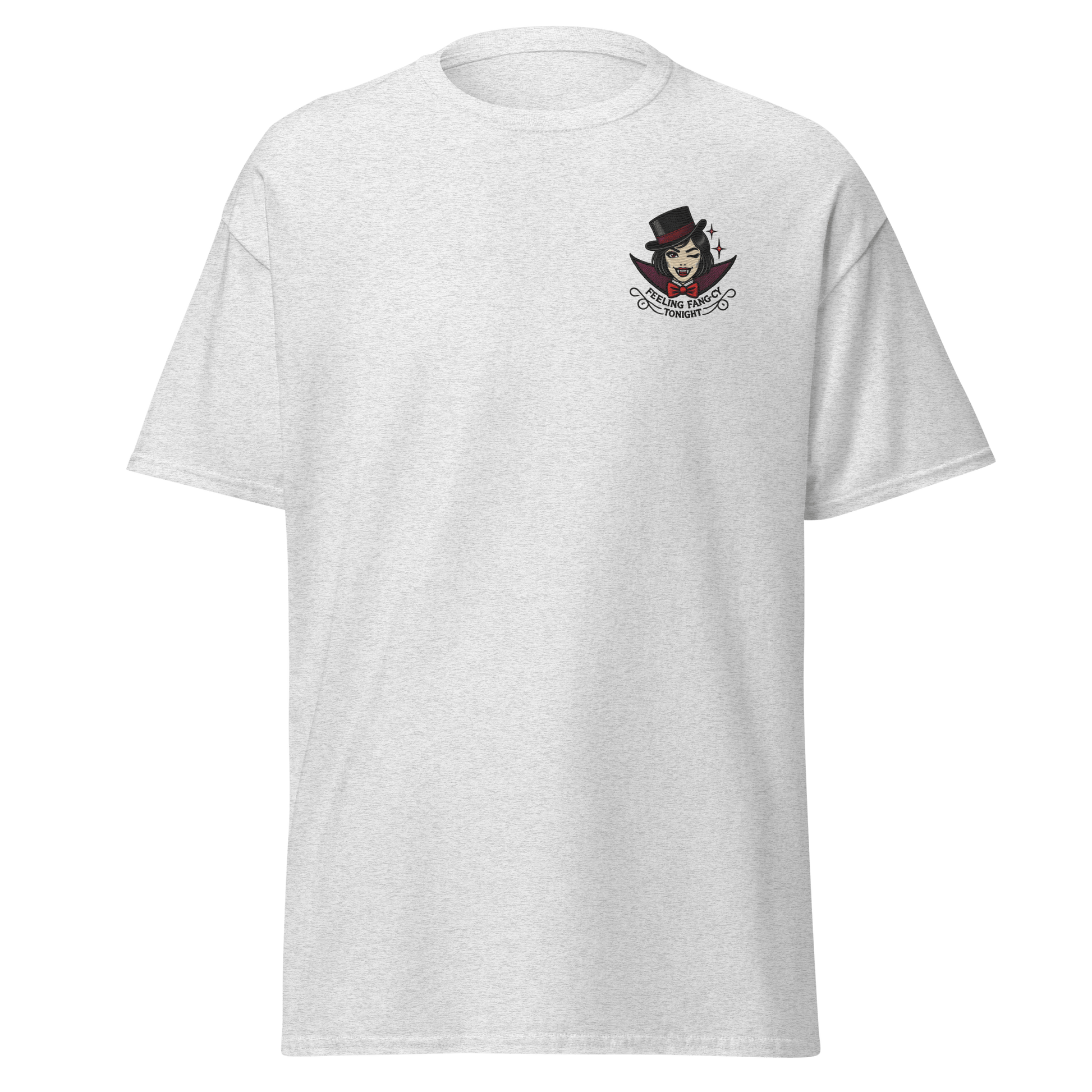 Unisex Halloween Embroidered T-Shirt – "Feeling Fang-cy Tonight!" – Vampire Halloween T-Shirt - Occasion Nation Studio