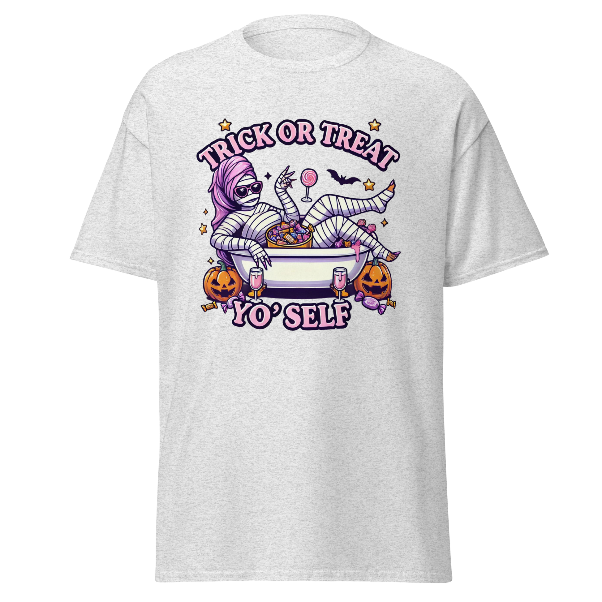 Unisex Halloween Printed T-Shirt – "Trick or Treat Yo'Self" – Fun Halloween T-Shirt - Occasion Nation Studio