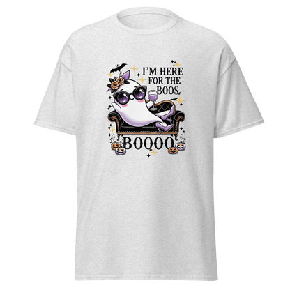 Unisex Halloween Printed T-Shirt – "I'm Here For The Boos" – Fun Ghost Halloween T-Shirt - Occasion Nation Studio