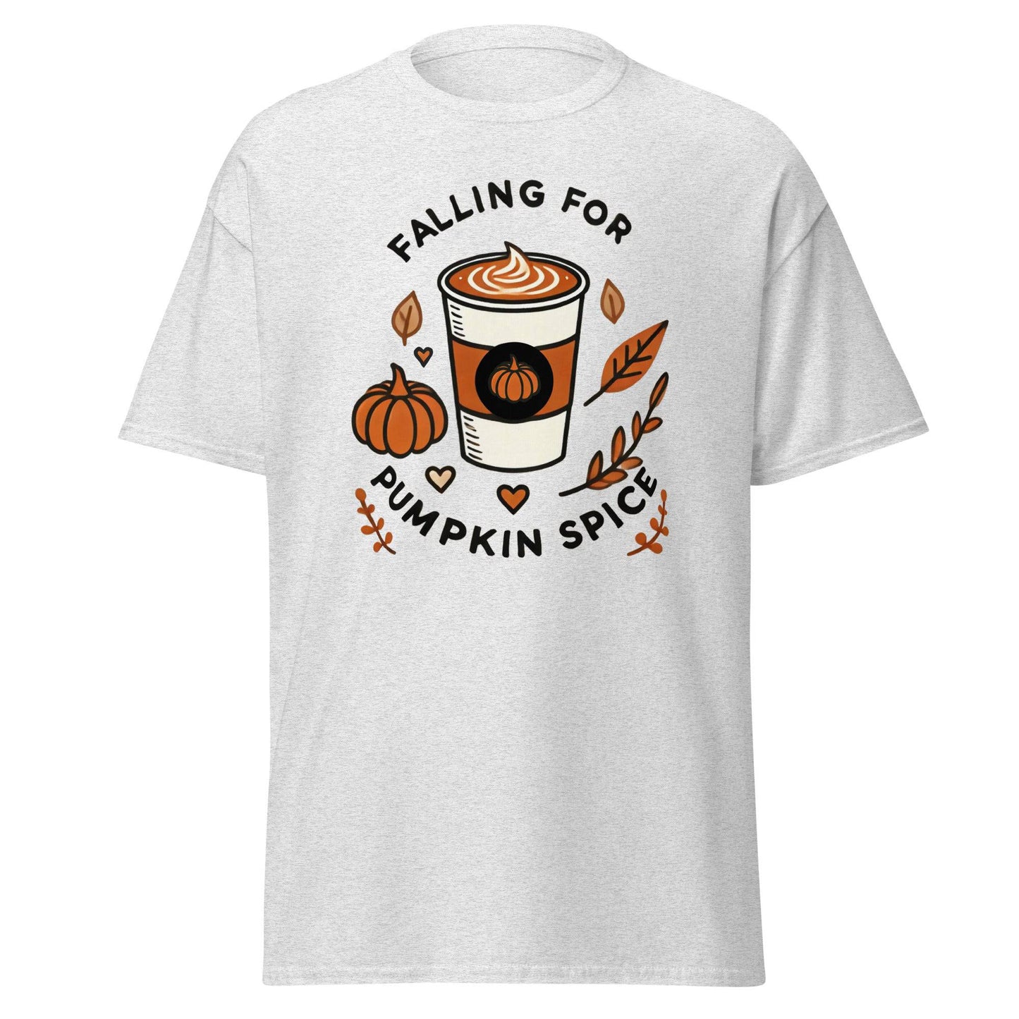 Unisex Fall Printed T-Shirt – "Falling For Pumpkin Spice" – Cozy Fall Graphic Tee for Pumpkin Spice Lovers" - Occasion Nation Studio