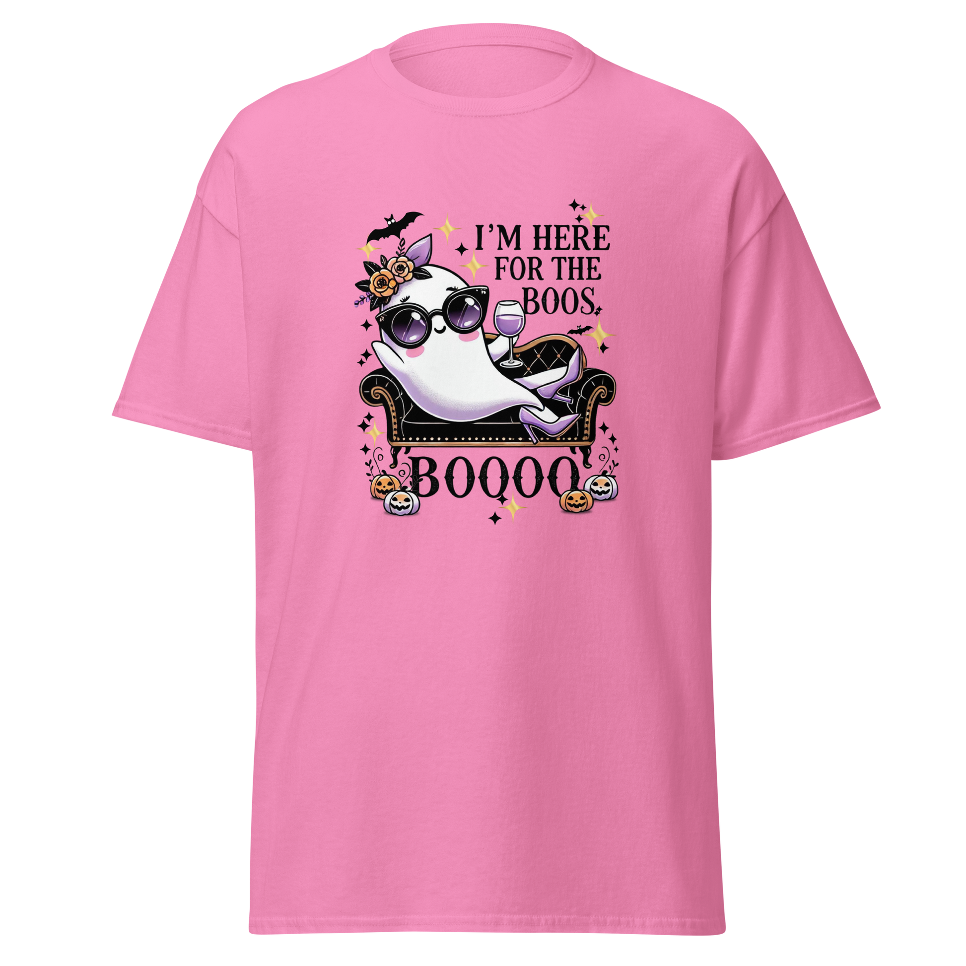 Unisex Halloween Printed T-Shirt – "I'm Here For The Boos" – Fun Ghost Halloween T-Shirt - Occasion Nation Studio