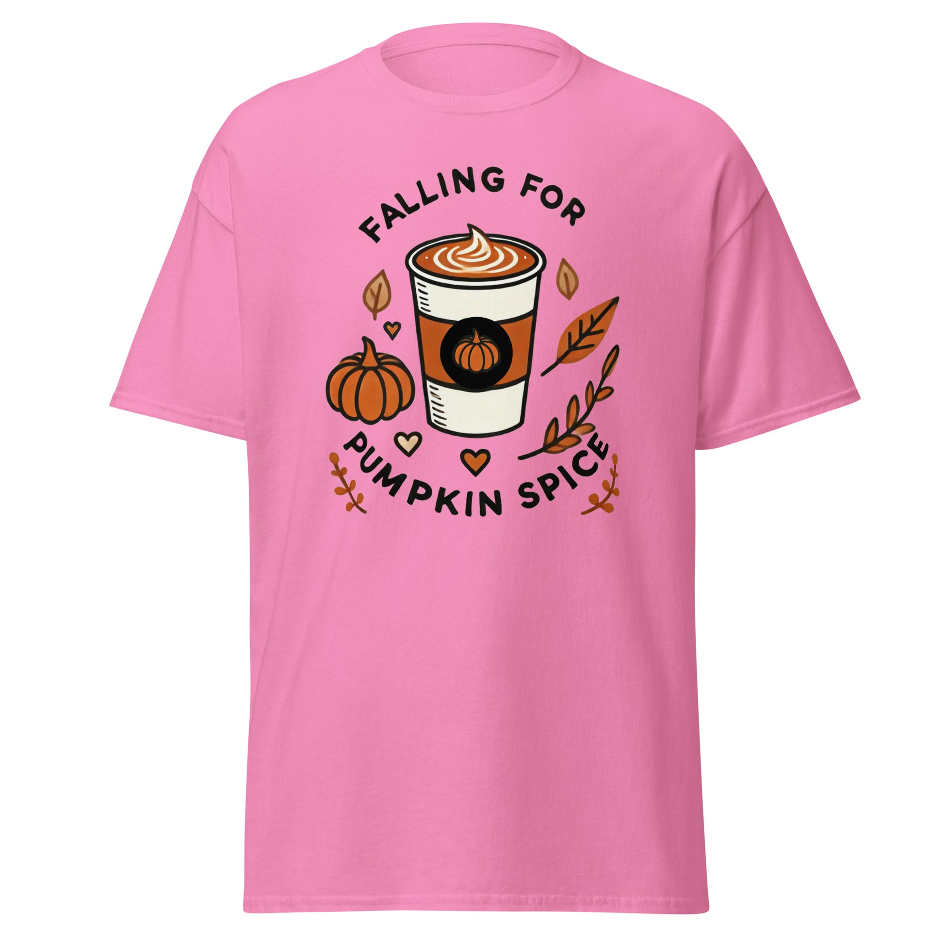 Unisex Fall Printed T-Shirt – "Falling For Pumpkin Spice" – Cozy Fall Graphic Tee for Pumpkin Spice Lovers" - Occasion Nation Studio