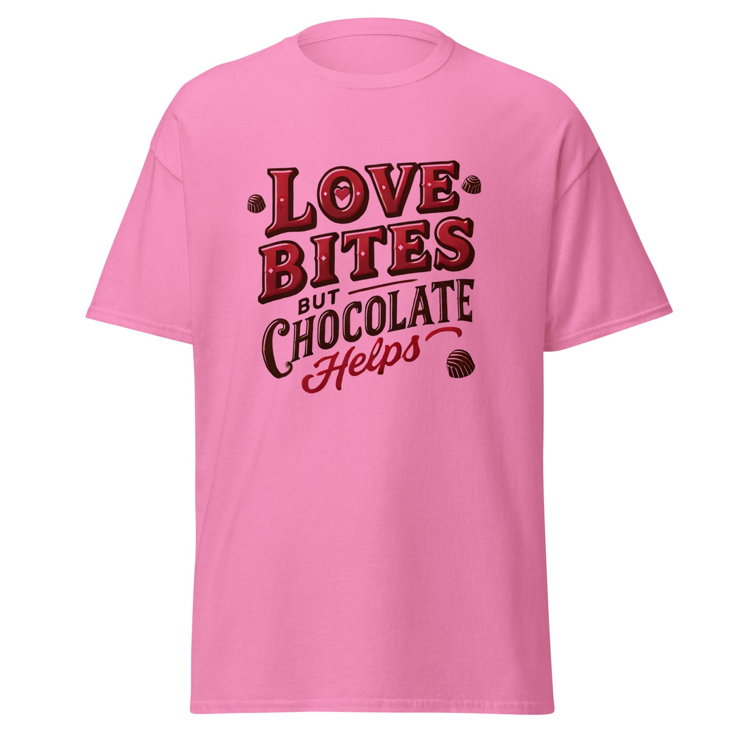 Love Bites But Chocolate Helps - Valentine’s Day T-Shirt – Lightweight and Festive - Occasion Nation Studio