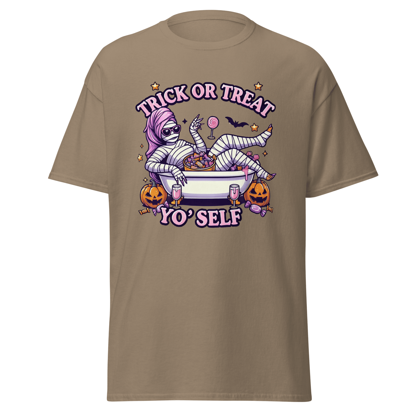 Unisex Halloween Printed T-Shirt – "Trick or Treat Yo'Self" – Fun Halloween T-Shirt - Occasion Nation Studio