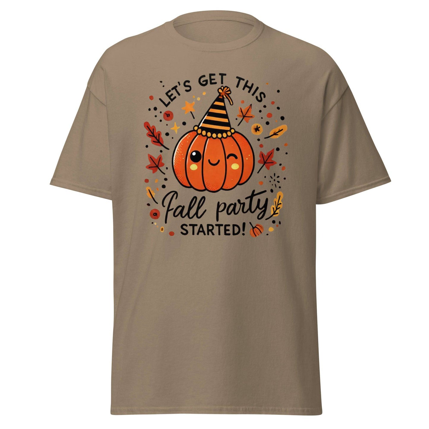 Unisex Fall Printed T-shirt – "Let’s Get This Fall Party Started" – Fun Fall Graphic Tee for Autumn Lovers - Occasion Nation Studio