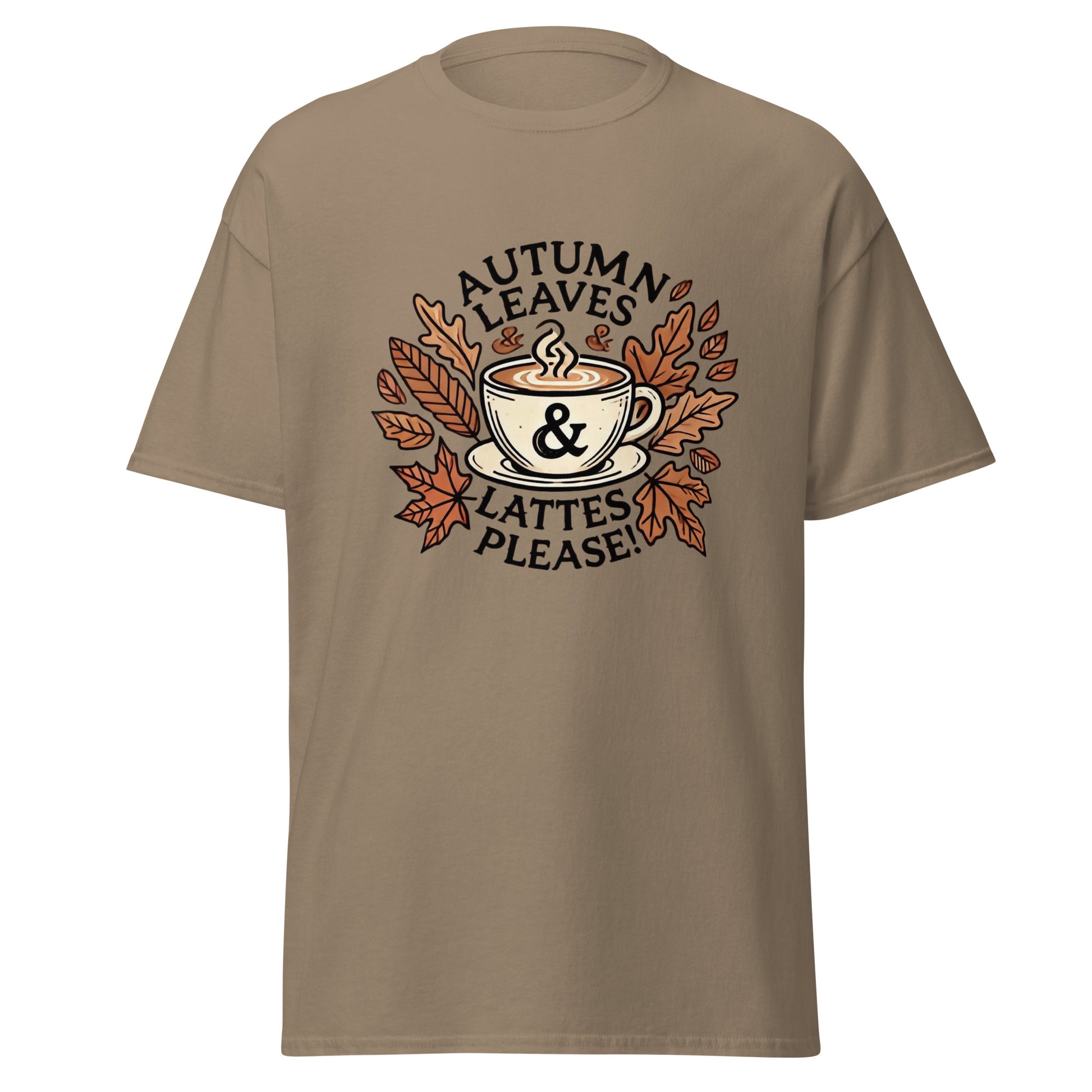 Unisex Fall Printed T-Shirt – "Autumn Leaves, Lattes Please!" – Cozy Fall Graphic Tee for Autumn Lovers - Occasion Nation Studio