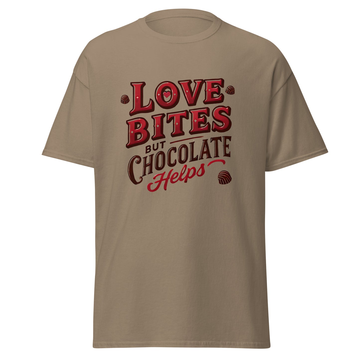 Love Bites But Chocolate Helps - Valentine’s Day T-Shirt – Lightweight and Festive - Occasion Nation Studio