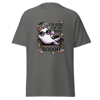 Unisex Halloween Printed T-Shirt – "I'm Here For The Boos" – Fun Ghost Halloween T-Shirt - Occasion Nation Studio