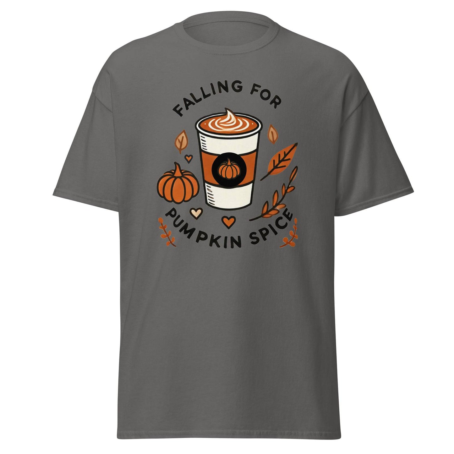 Unisex Fall Printed T-Shirt – "Falling For Pumpkin Spice" – Cozy Fall Graphic Tee for Pumpkin Spice Lovers" - Occasion Nation Studio