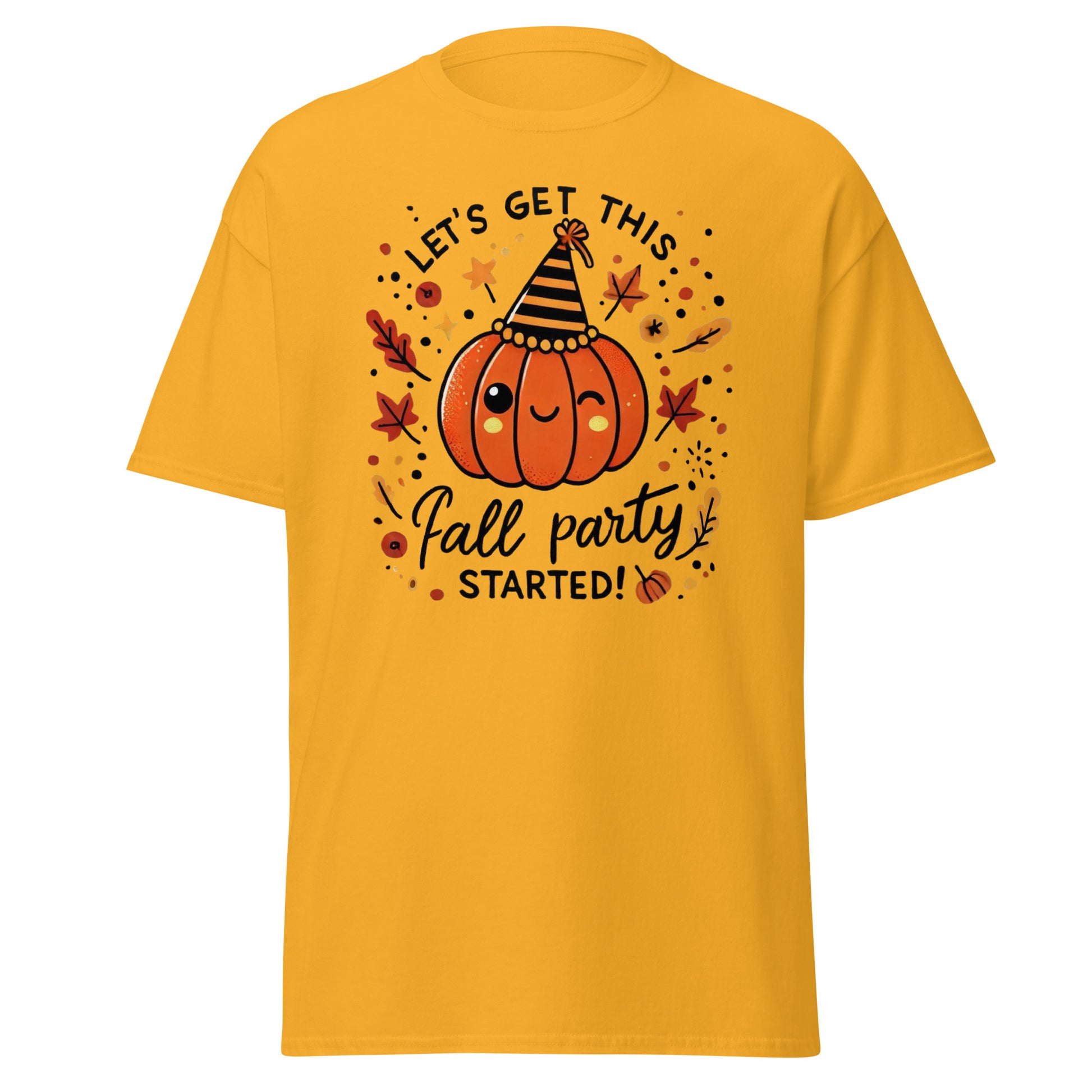 Unisex Fall Printed T-shirt – "Let’s Get This Fall Party Started" – Fun Fall Graphic Tee for Autumn Lovers - Occasion Nation Studio