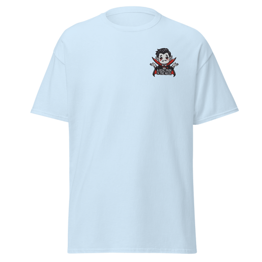 Unisex Halloween Embroidered T-Shirt – "A Real Pain In The Neck" – Vampire Halloween T-Shirt - Occasion Nation Studio