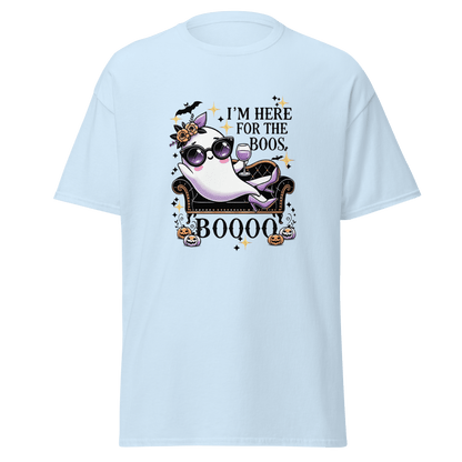 Unisex Halloween Printed T-Shirt – "I'm Here For The Boos" – Fun Ghost Halloween T-Shirt - Occasion Nation Studio