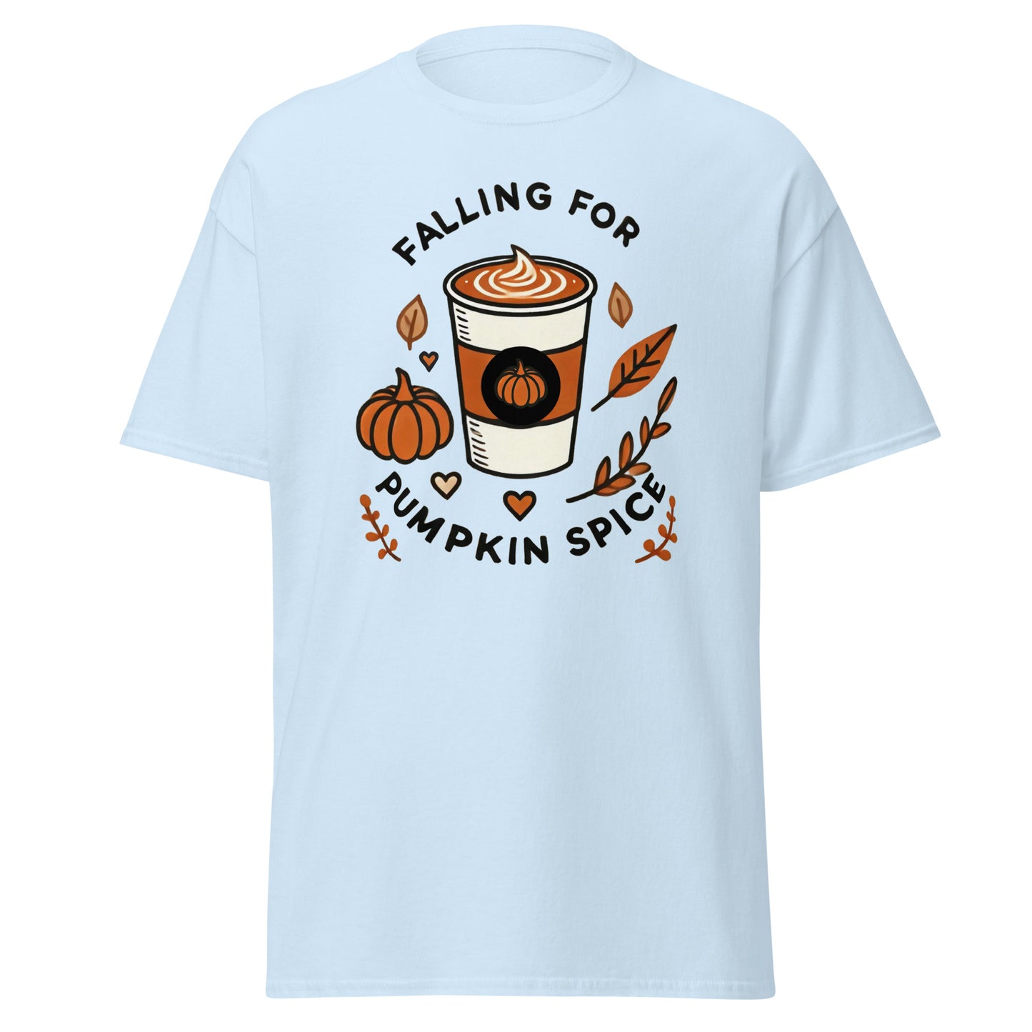 Unisex Fall Printed T-Shirt – "Falling For Pumpkin Spice" – Cozy Fall Graphic Tee for Pumpkin Spice Lovers" - Occasion Nation Studio