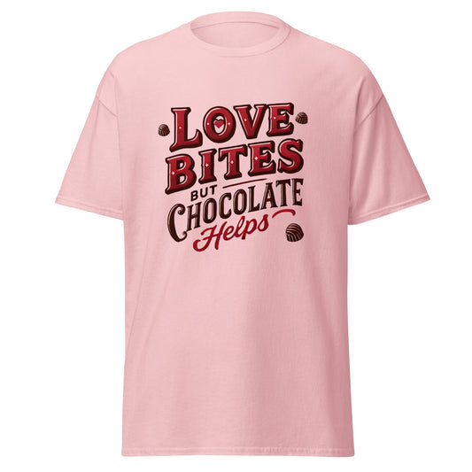 Love Bites But Chocolate Helps - Valentine’s Day T-Shirt – Lightweight and Festive - Occasion Nation Studio