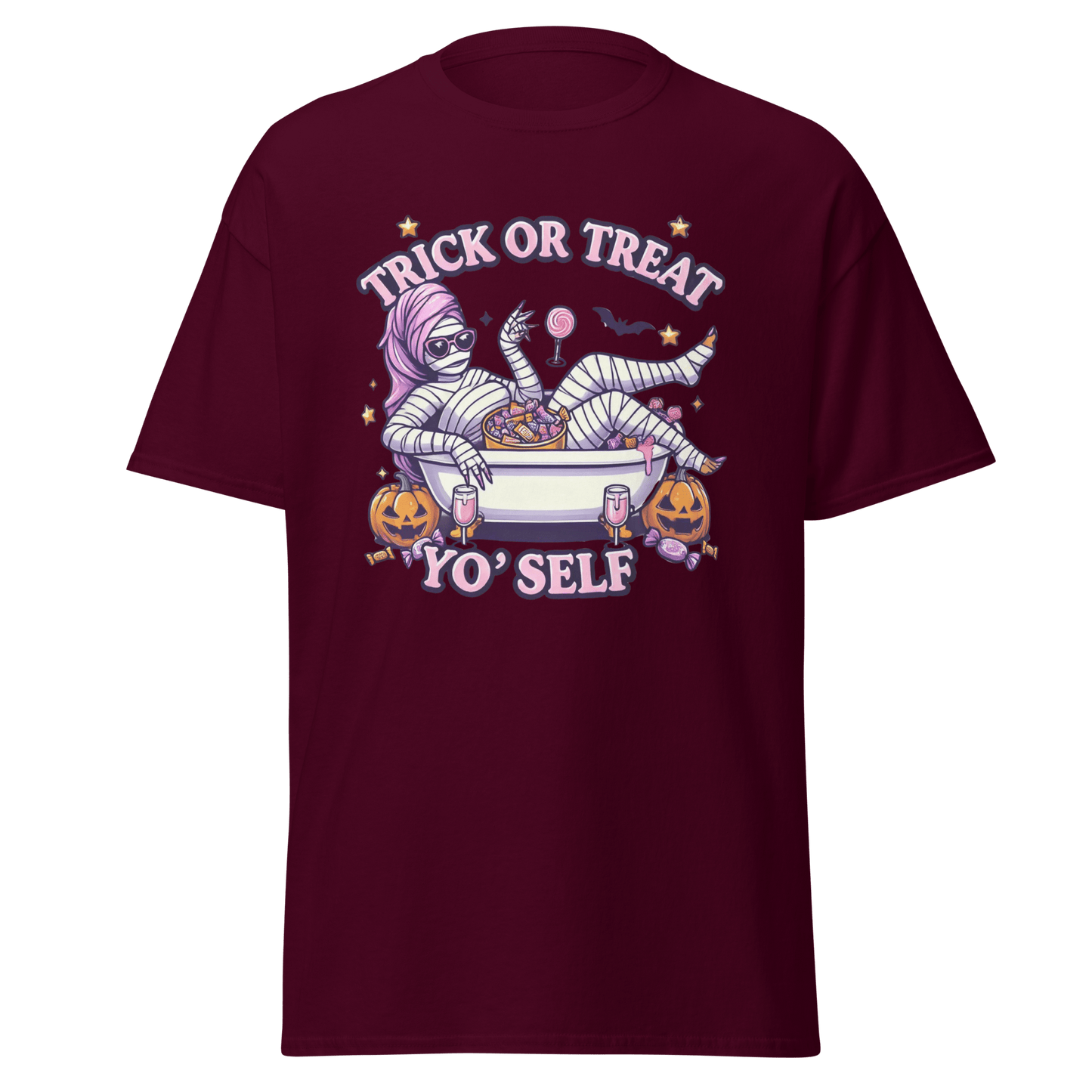 Unisex Halloween Printed T-Shirt – "Trick or Treat Yo'Self" – Fun Halloween T-Shirt - Occasion Nation Studio