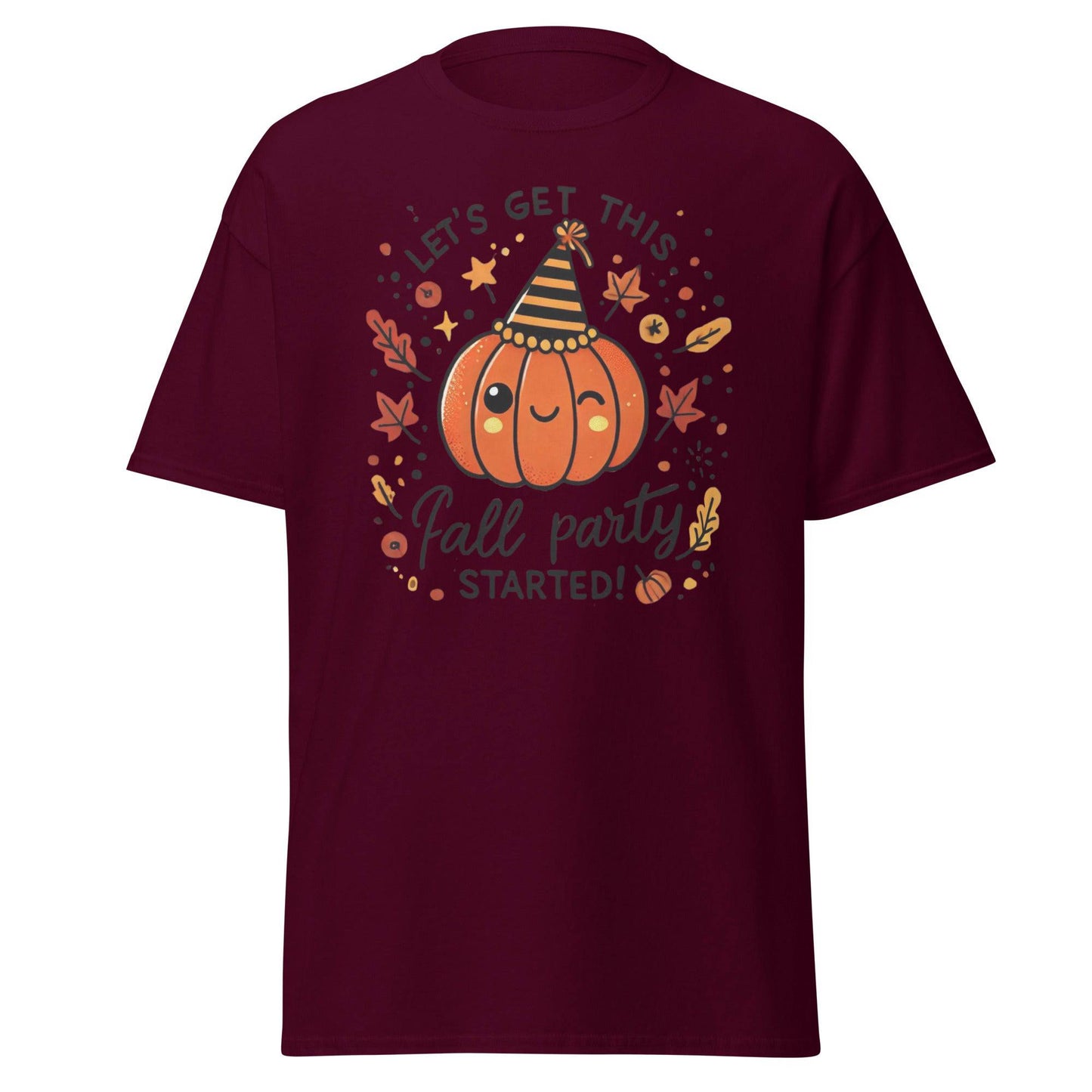 Unisex Fall Printed T-shirt – "Let’s Get This Fall Party Started" – Fun Fall Graphic Tee for Autumn Lovers - Occasion Nation Studio