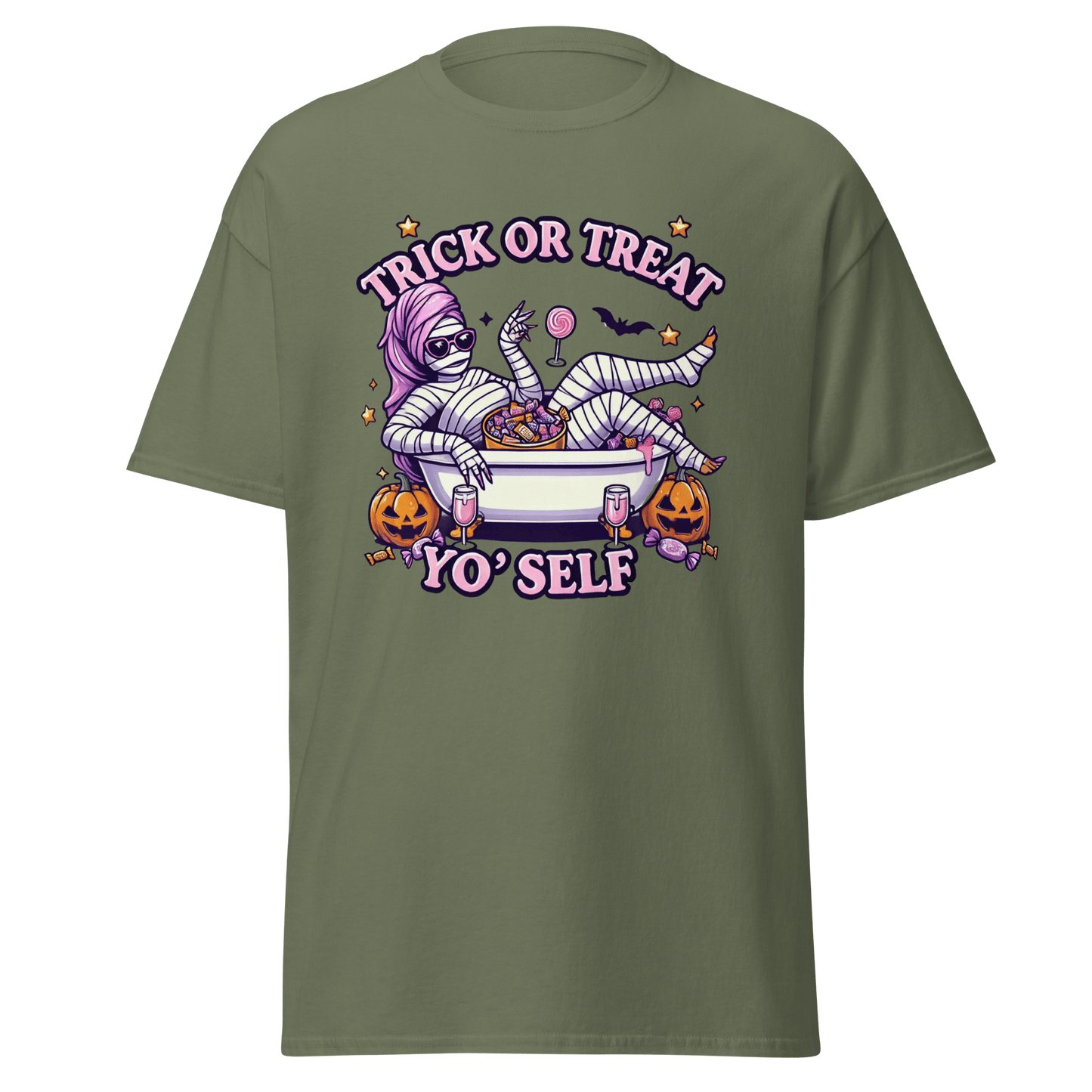 Unisex Halloween Printed T-Shirt – "Trick or Treat Yo'Self" – Fun Halloween T-Shirt - Occasion Nation Studio