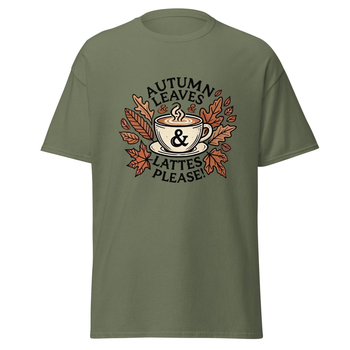 Unisex Fall Printed T-Shirt – "Autumn Leaves, Lattes Please!" – Cozy Fall Graphic Tee for Autumn Lovers - Occasion Nation Studio