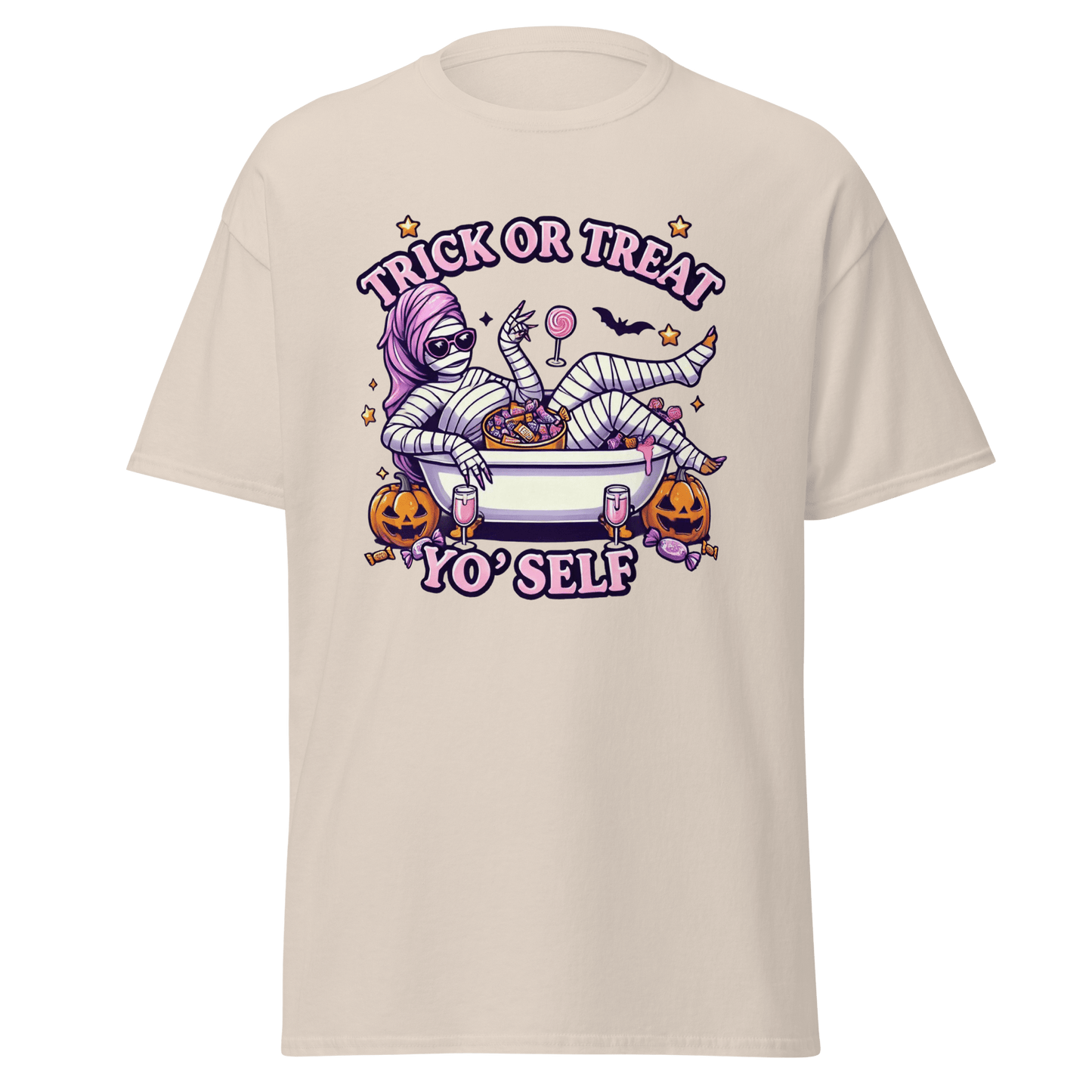 Unisex Halloween Printed T-Shirt – "Trick or Treat Yo'Self" – Fun Halloween T-Shirt - Occasion Nation Studio