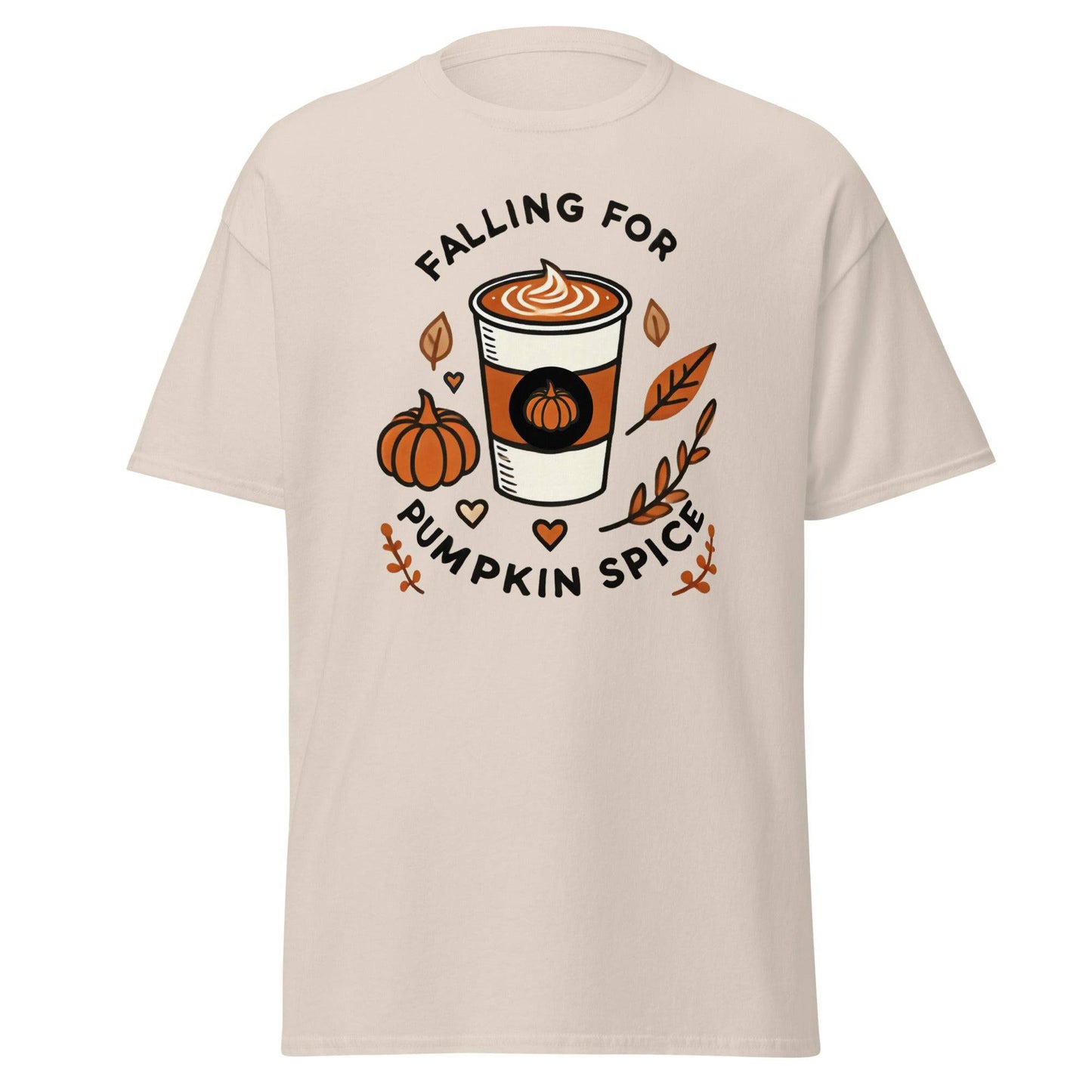 Unisex Fall Printed T-Shirt – "Falling For Pumpkin Spice" – Cozy Fall Graphic Tee for Pumpkin Spice Lovers" - Occasion Nation Studio