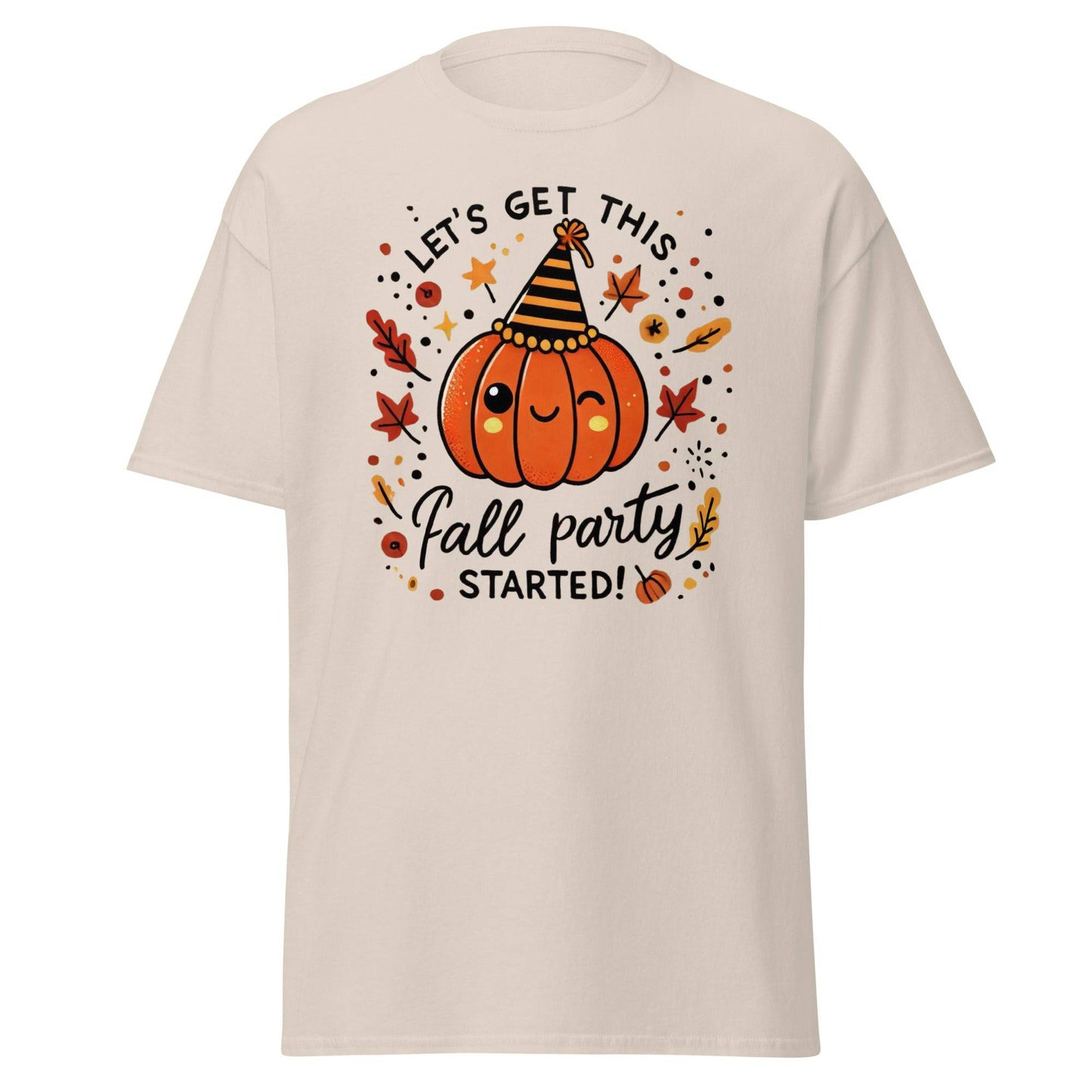 Unisex Fall Printed T-shirt – "Let’s Get This Fall Party Started" – Fun Fall Graphic Tee for Autumn Lovers - Occasion Nation Studio