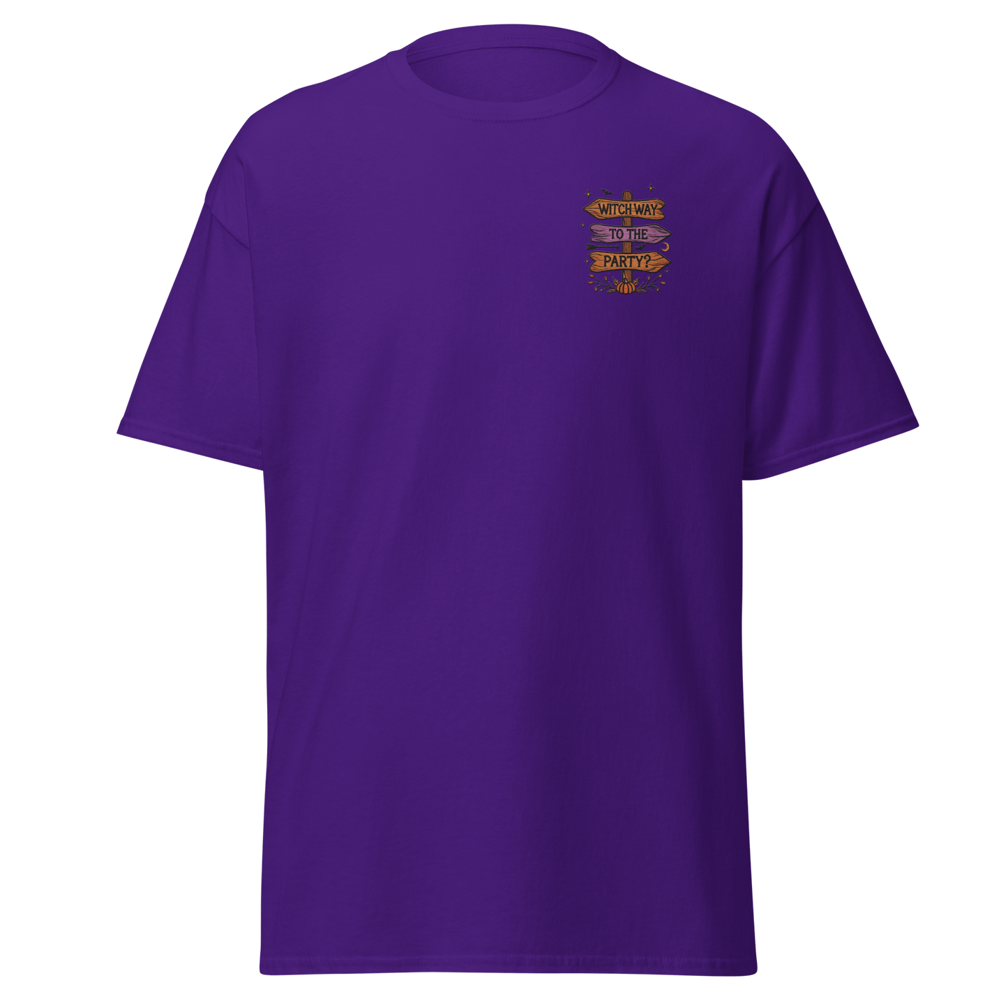 Unisex Halloween Embroidered T-Shirt – "Witch Way To The Party?" - Occasion Nation Studio