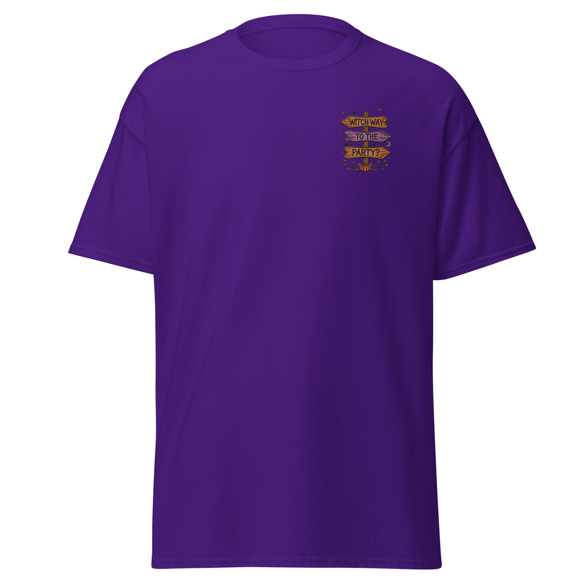 Unisex Halloween Embroidered T-Shirt – "Witch Way To The Party?" - Occasion Nation Studio