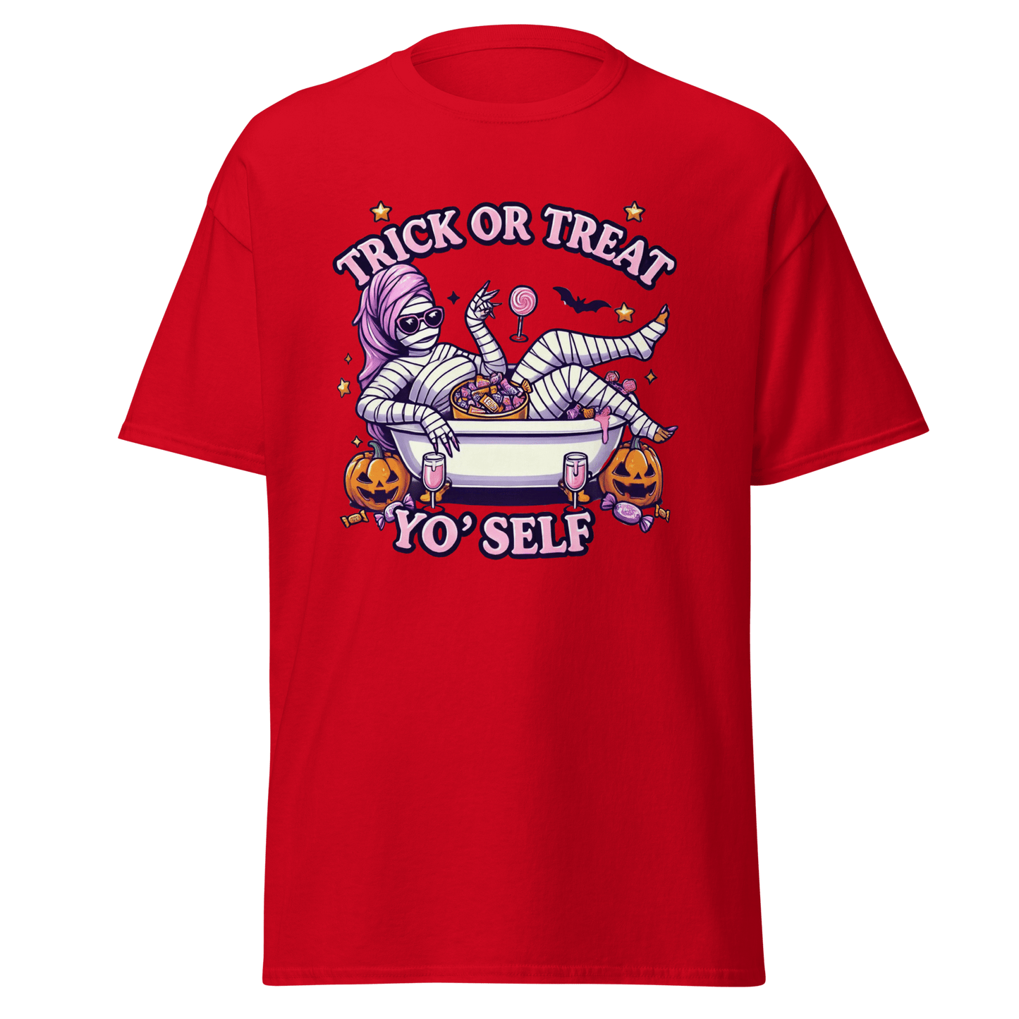 Unisex Halloween Printed T-Shirt – "Trick or Treat Yo'Self" – Fun Halloween T-Shirt - Occasion Nation Studio