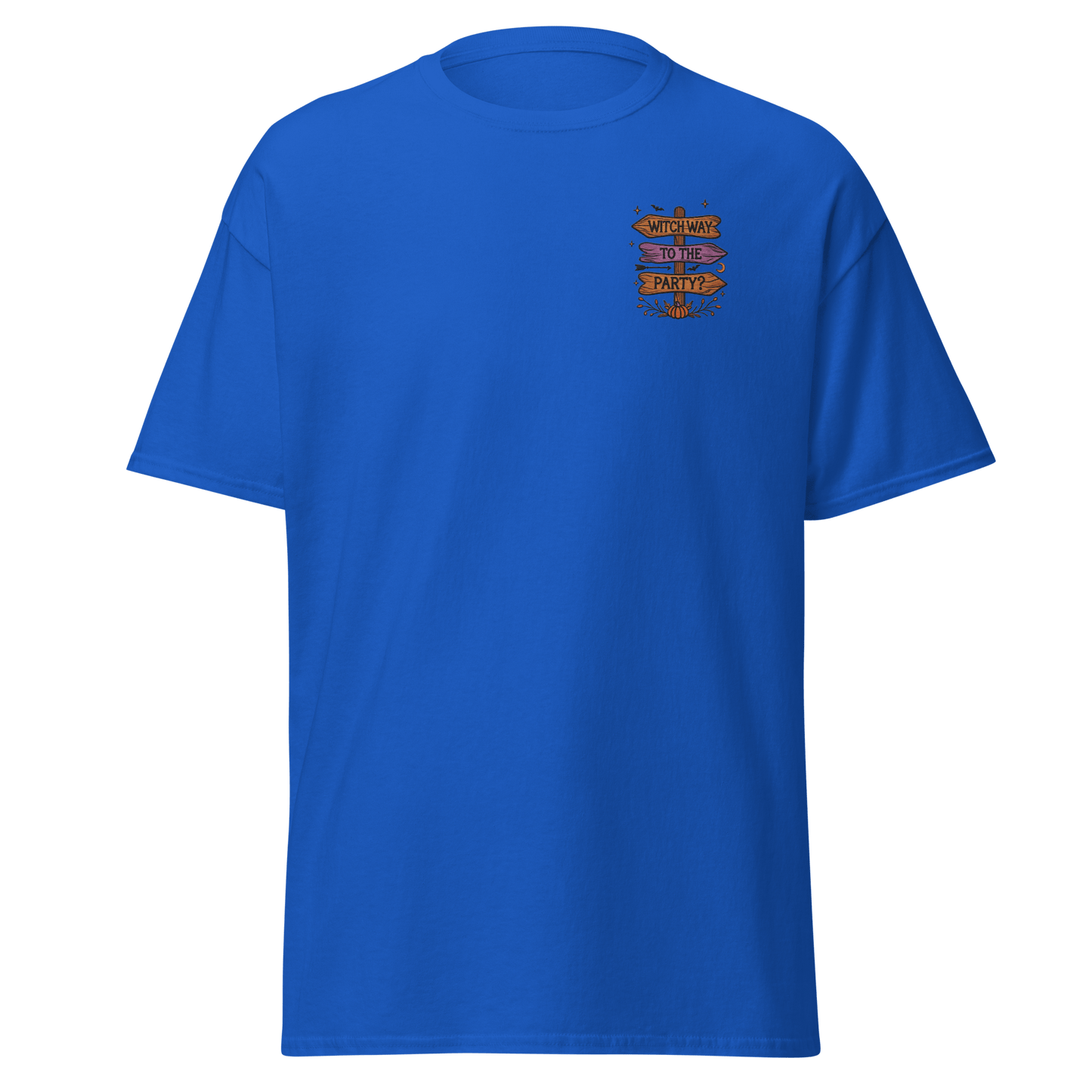 Unisex Halloween Embroidered T-Shirt – "Witch Way To The Party?" - Occasion Nation Studio