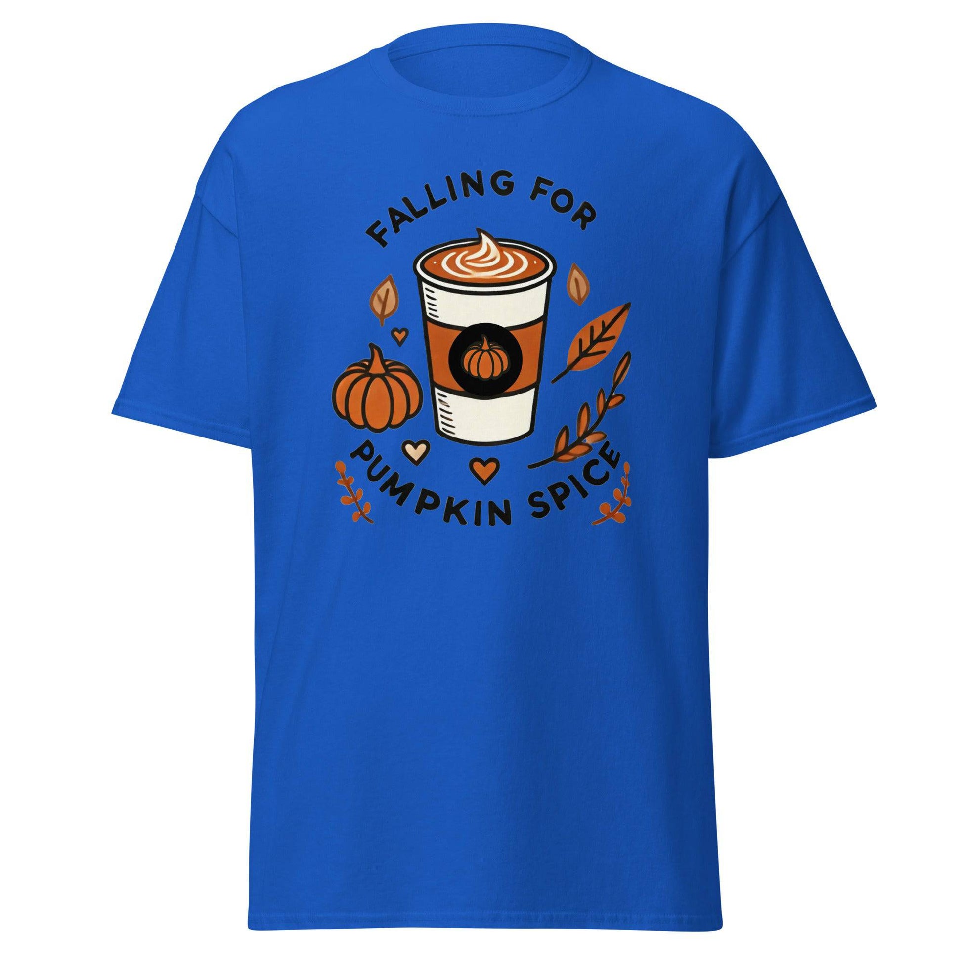 Unisex Fall Printed T-Shirt – "Falling For Pumpkin Spice" – Cozy Fall Graphic Tee for Pumpkin Spice Lovers" - Occasion Nation Studio