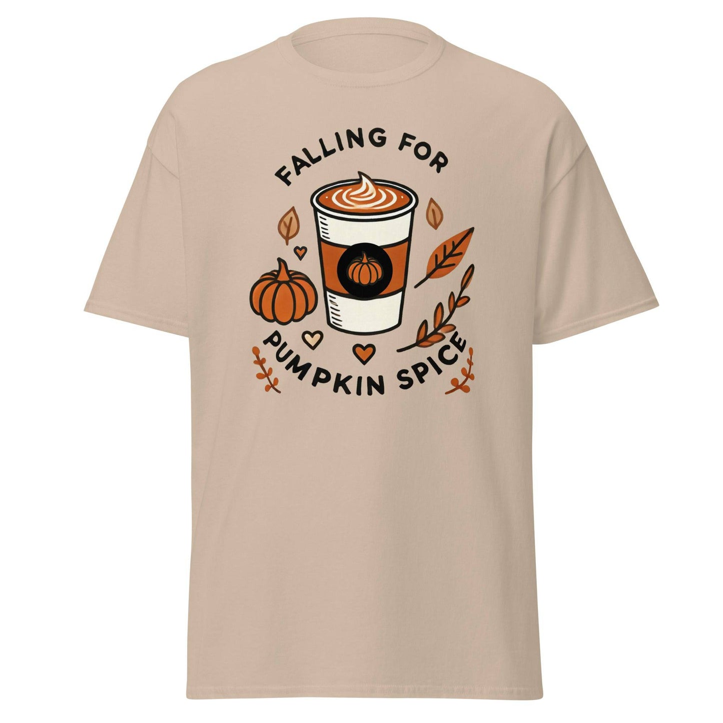 Unisex Fall Printed T-Shirt – "Falling For Pumpkin Spice" – Cozy Fall Graphic Tee for Pumpkin Spice Lovers" - Occasion Nation Studio