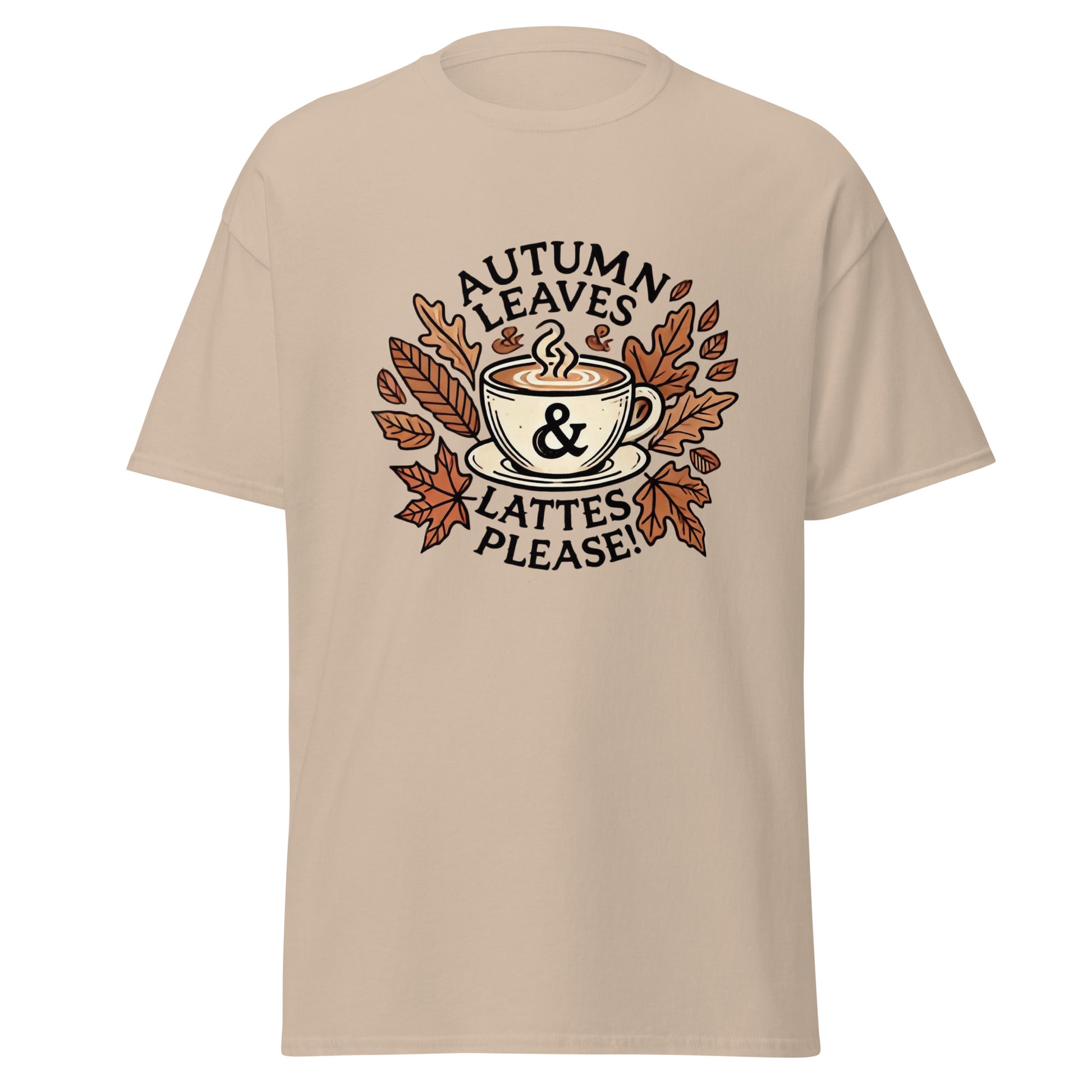 Unisex Fall Printed T-Shirt – "Autumn Leaves, Lattes Please!" – Cozy Fall Graphic Tee for Autumn Lovers - Occasion Nation Studio