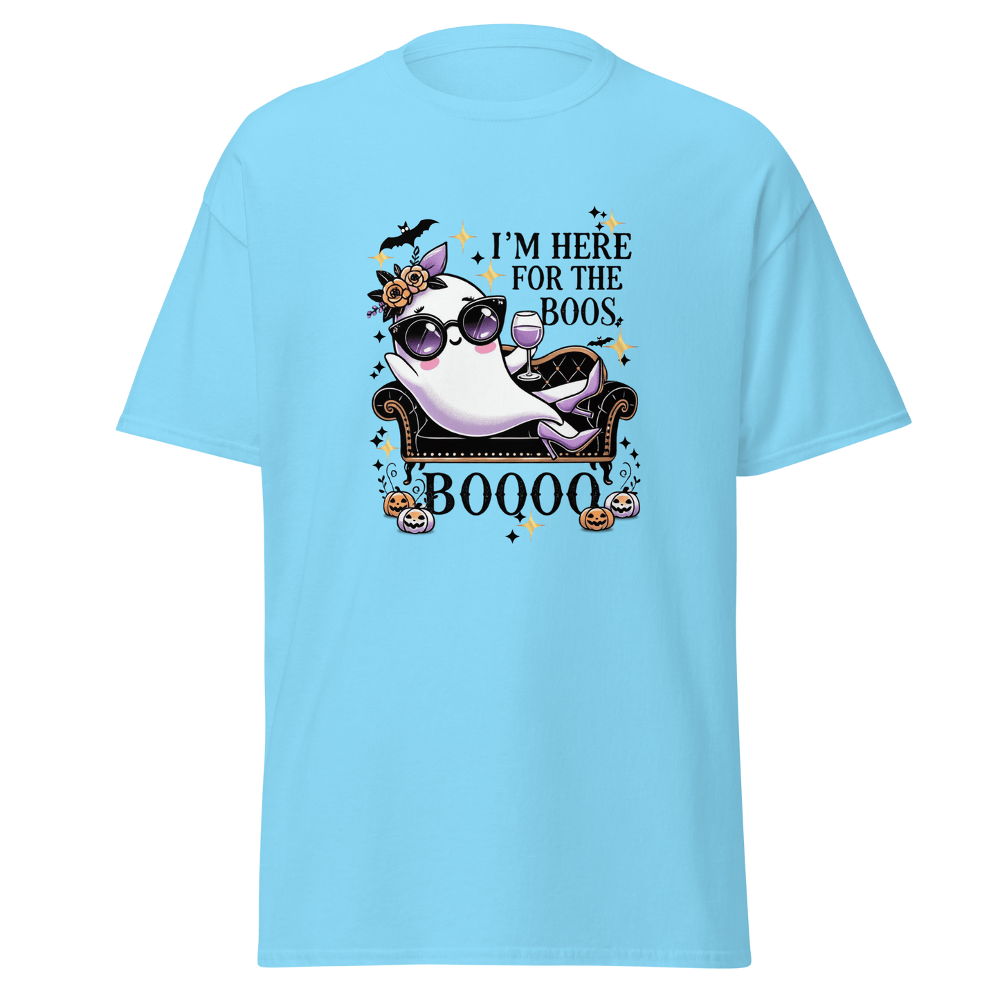 Unisex Halloween Printed T-Shirt – "I'm Here For The Boos" – Fun Ghost Halloween T-Shirt - Occasion Nation Studio